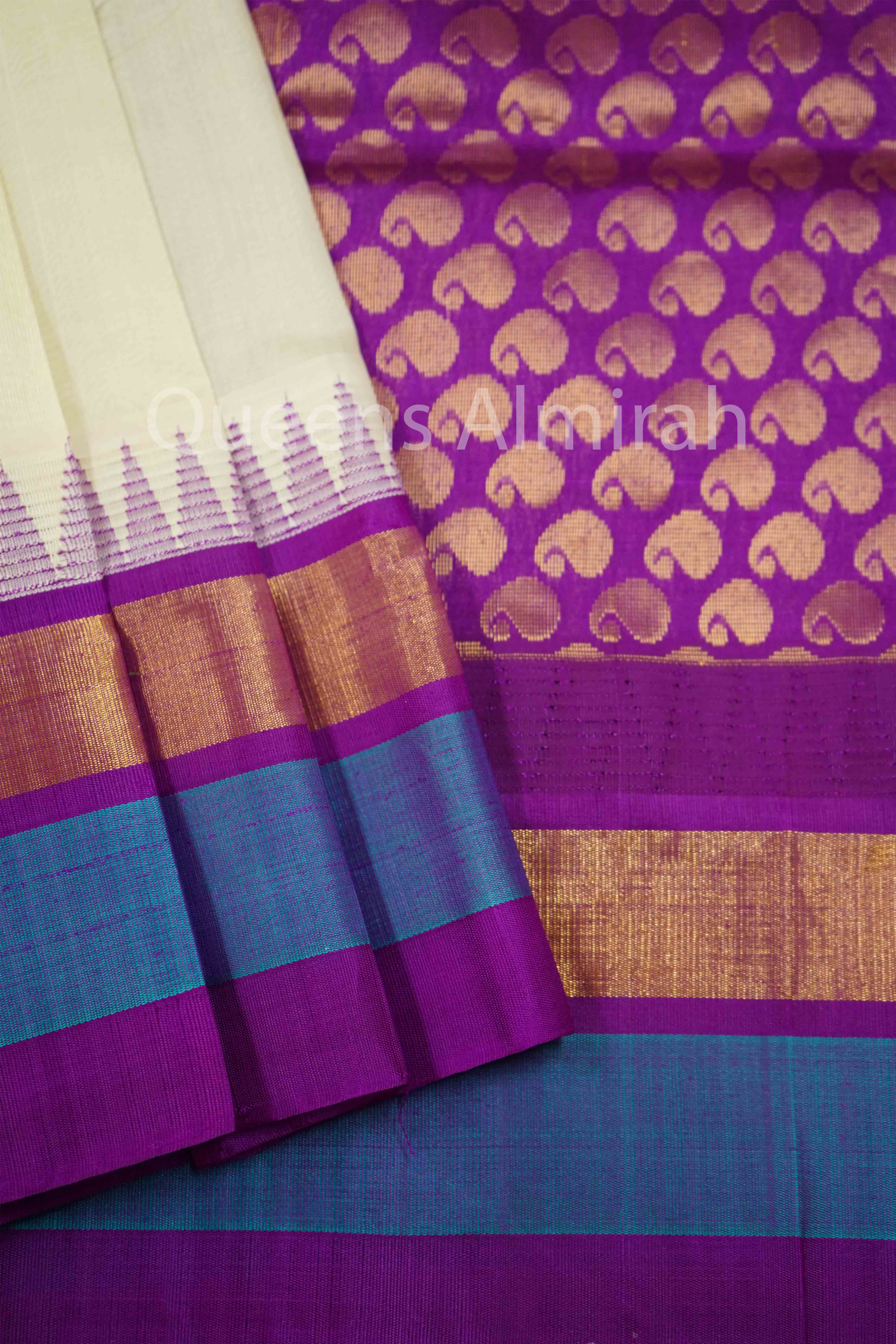 PURE KANCHI SILK COTTON- TARO WITH PURPLE JAM - Queens Jewel Emporium