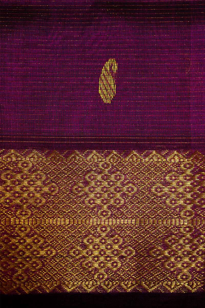 PURE KANCHI SILK COTTON  - VAIRA OOSI DEEP PURPLE SELF BORDER - Queens Jewel Emporium