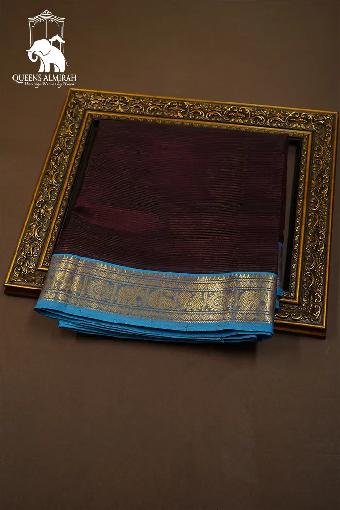 PURE KANCHI SILK COTTON - WINE BERRY WITH WATER BLUE - Queens Jewel Emporium