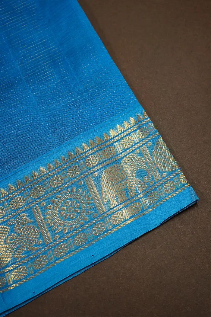 PURE KANCHI SILK COTTON - WINE BERRY WITH WATER BLUE - Queens Jewel Emporium