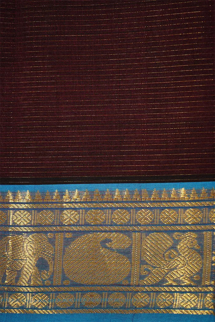 PURE KANCHI SILK COTTON - WINE BERRY WITH WATER BLUE - Queens Jewel Emporium