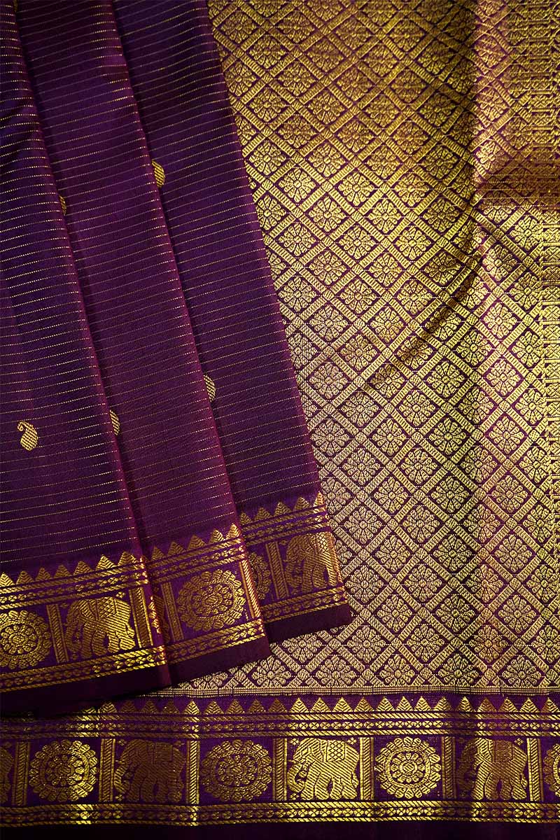 PURE KANCHIVARAM SILK - WINE VAIRA OOSI KANCHIVARAM SAREE - Queens Jewel Emporium