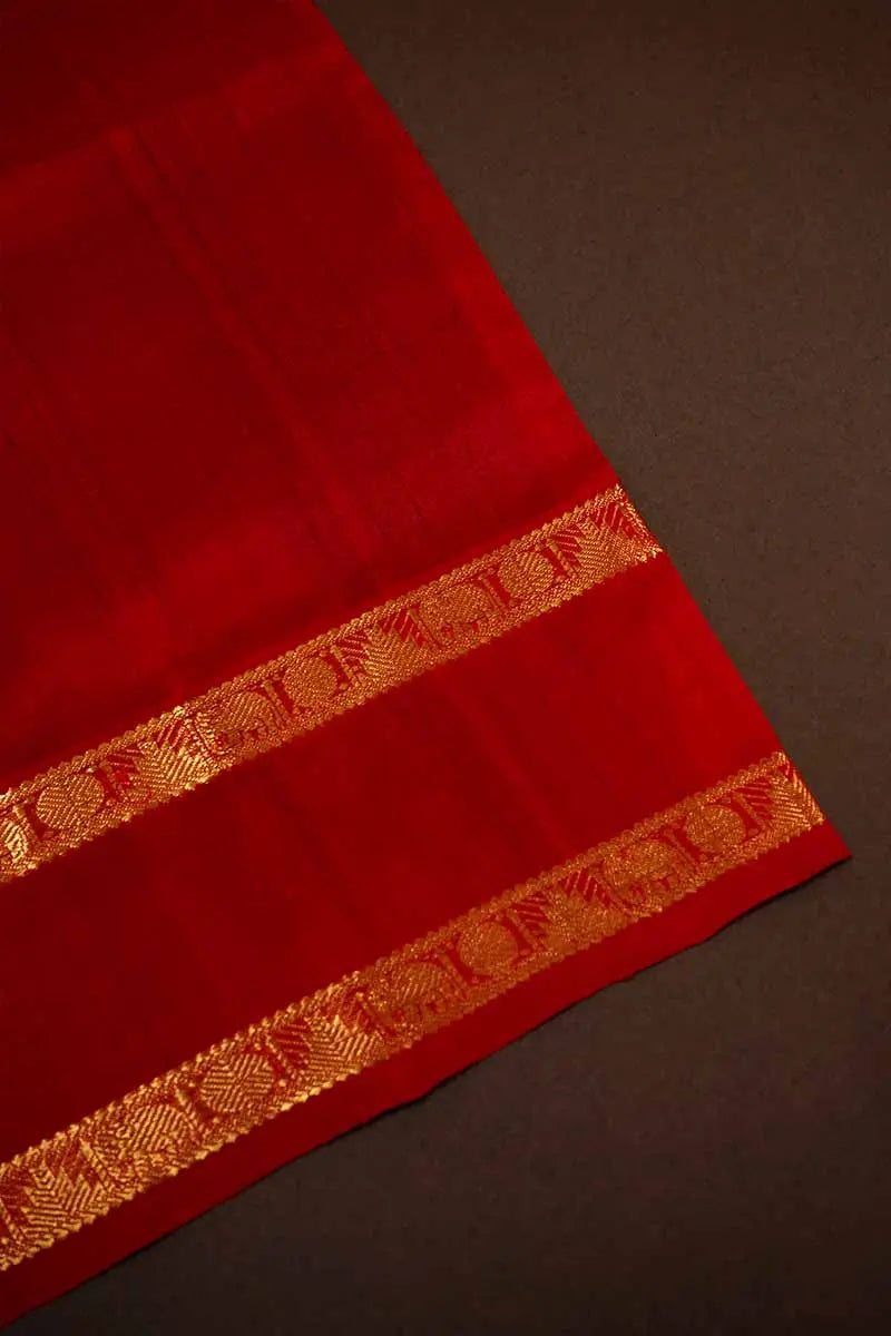 PURE SILK COTTON - NAVY BLUE WITH RED VAIRA OOSI GRAND BORDER - Queens Jewel Emporium