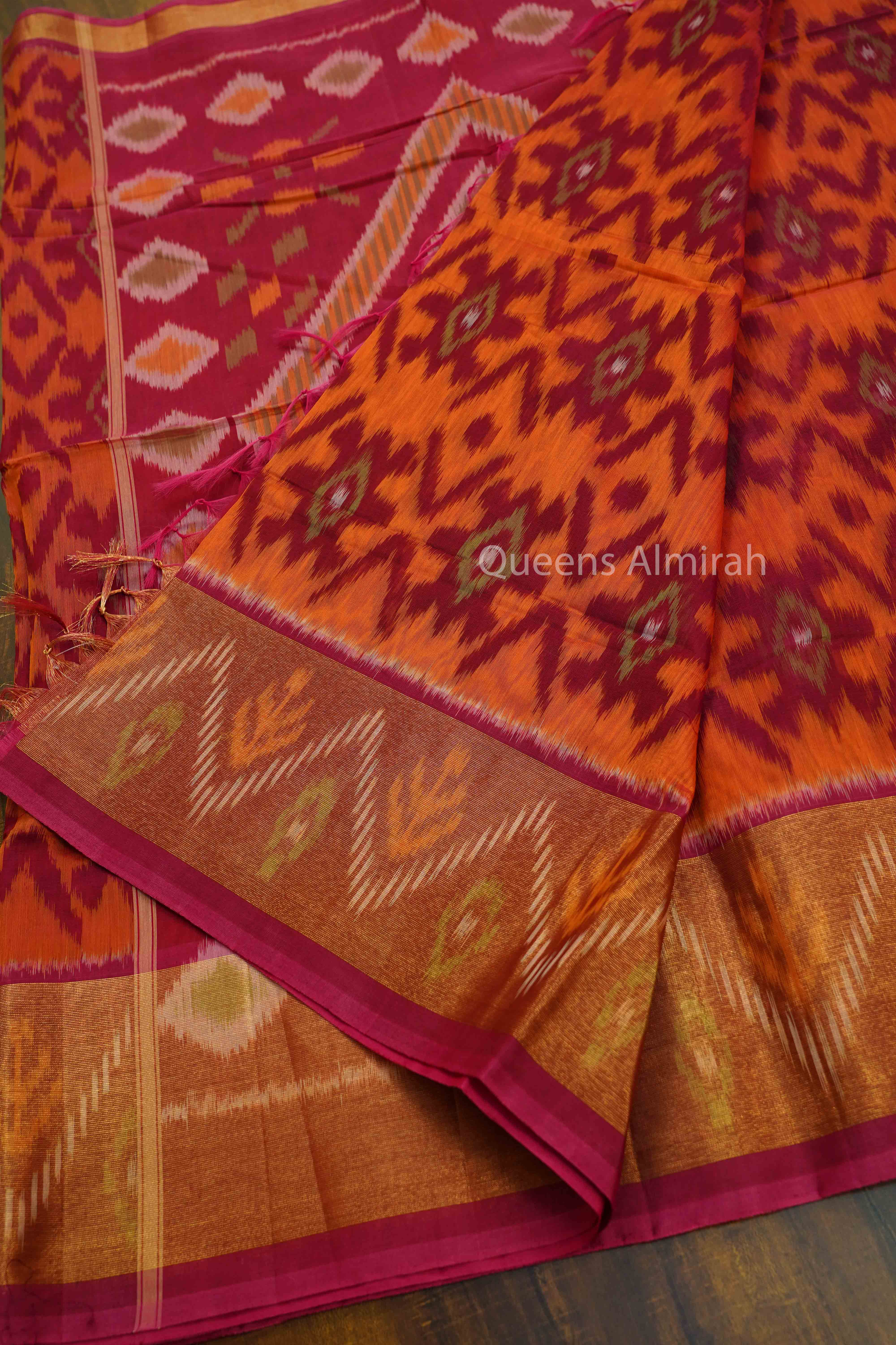 PURE SILK COTTON -PAPAYA WITH RASPBERRY - Queens Jewel Emporium
