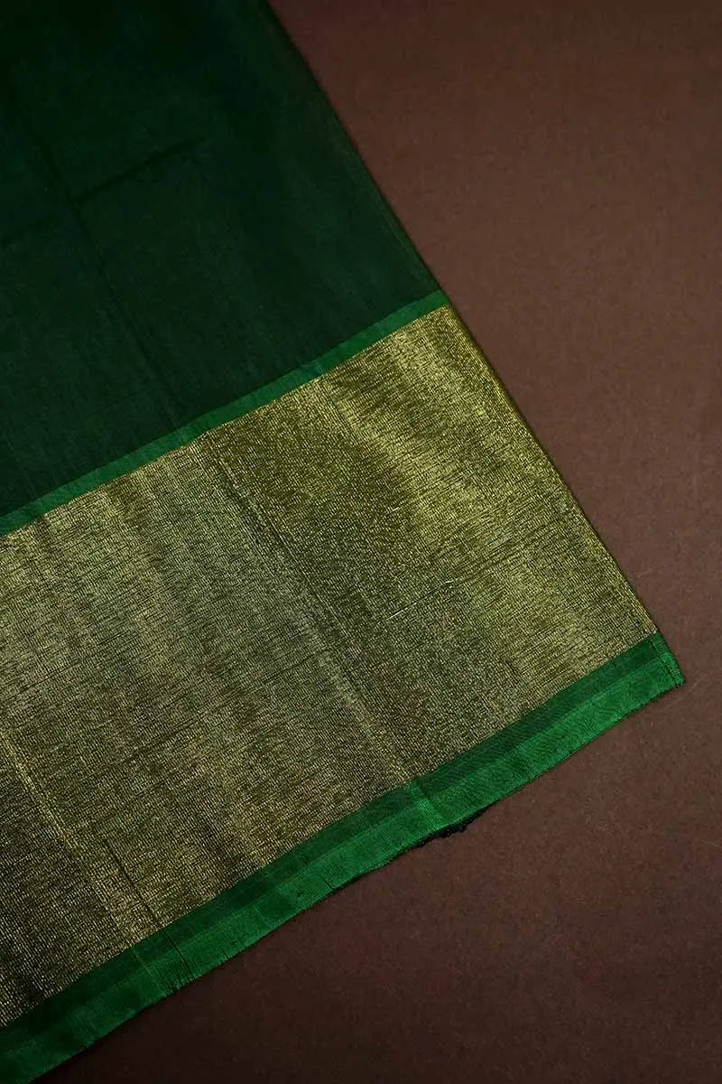 PURE SILK COTTON SAREE - ALGAE GREEN WITH LEAF GREEN - Queens Jewel Emporium