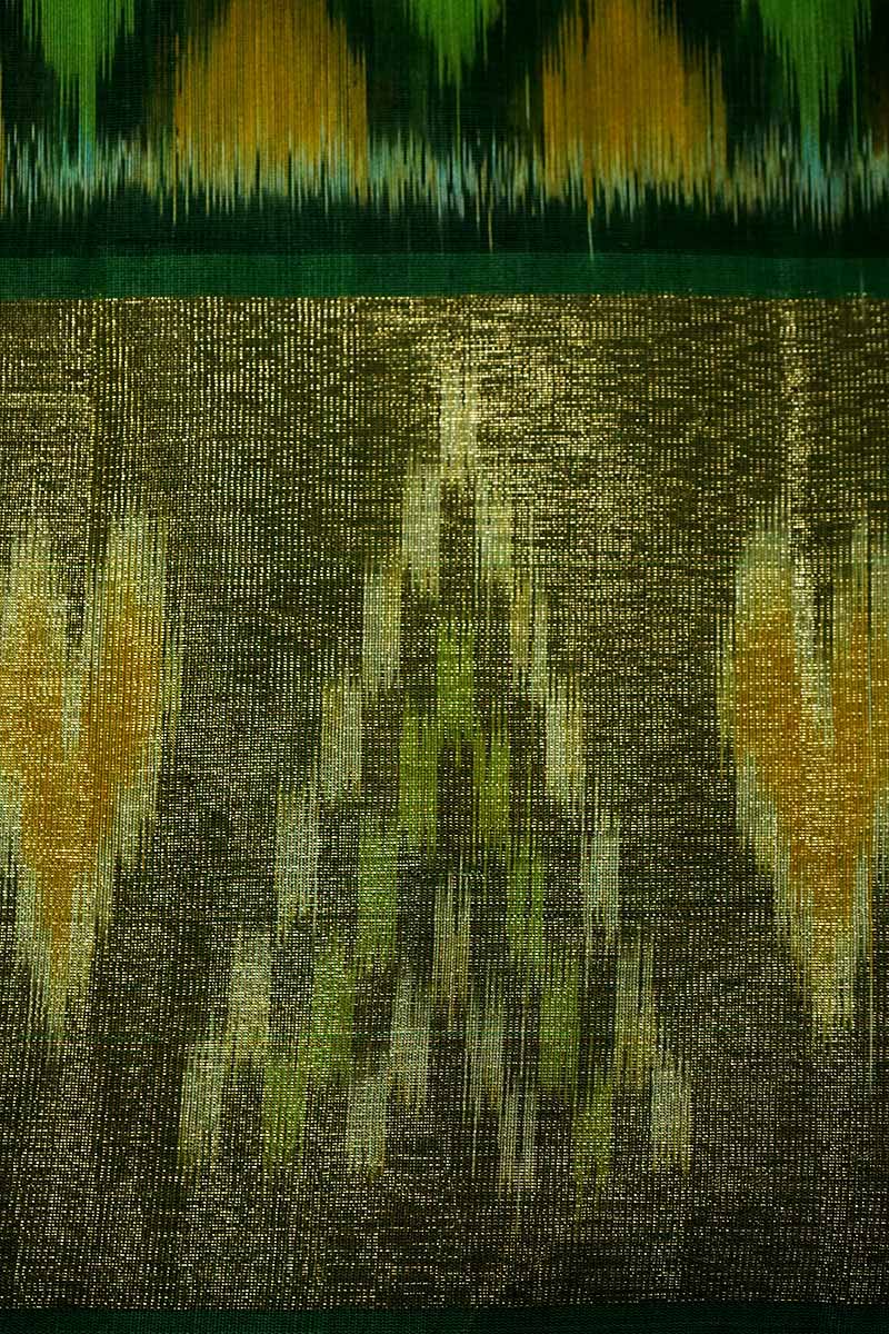 PURE SILK COTTON SAREE - ALGAE GREEN WITH LEAF GREEN - Queens Jewel Emporium