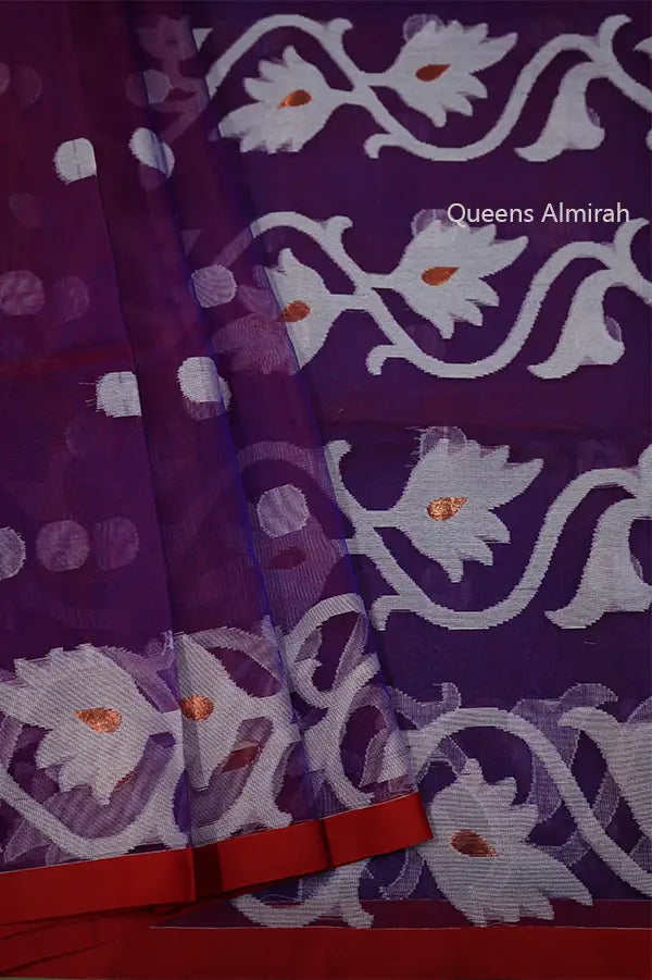 PURPLE MUSLIN JAMDANI SAREE - Queens Jewel Emporium
