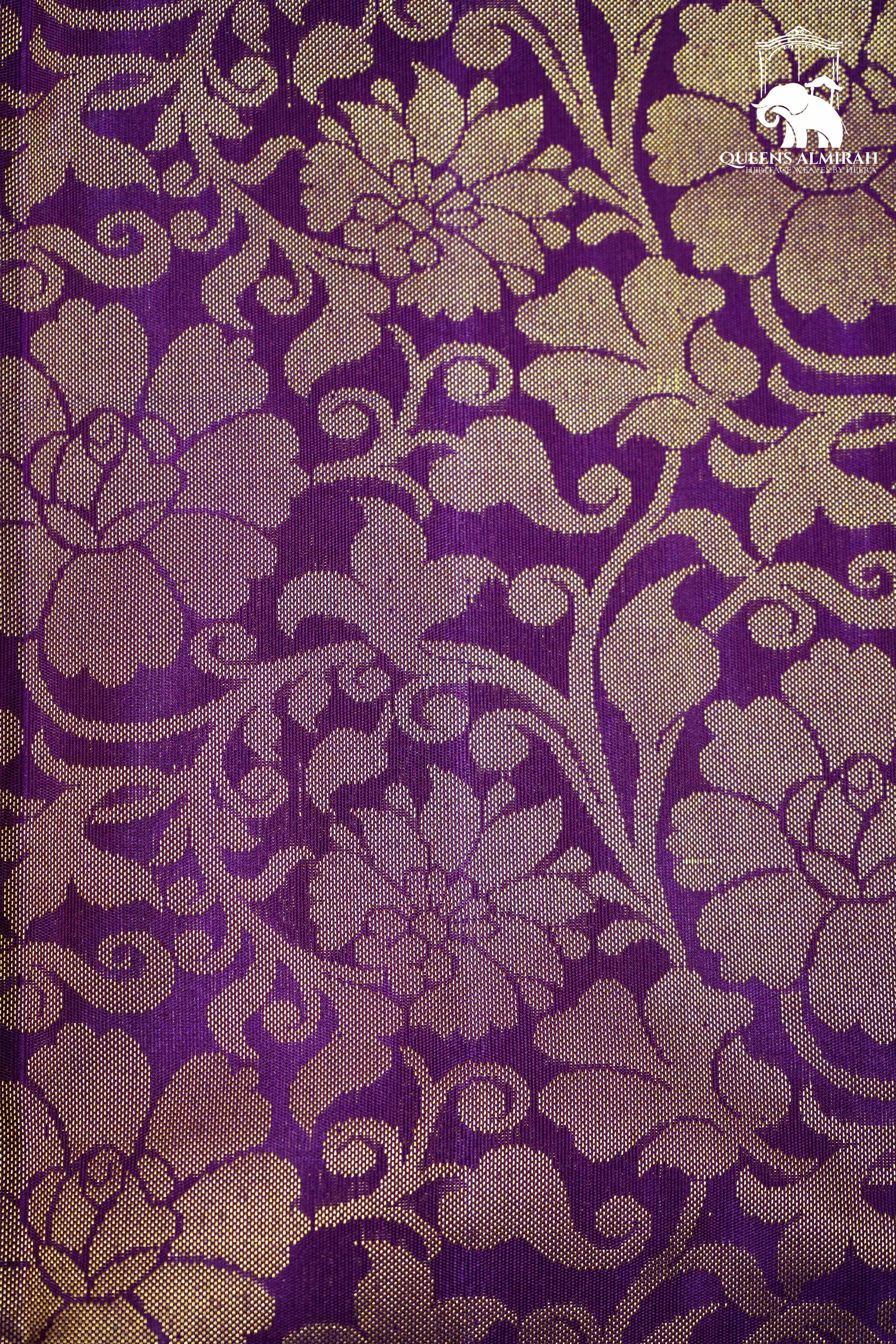 PURPLE WITH TEMPLE ZARI BORDER KANCHIVARAM SILK SAREE - Queens Jewel Emporium