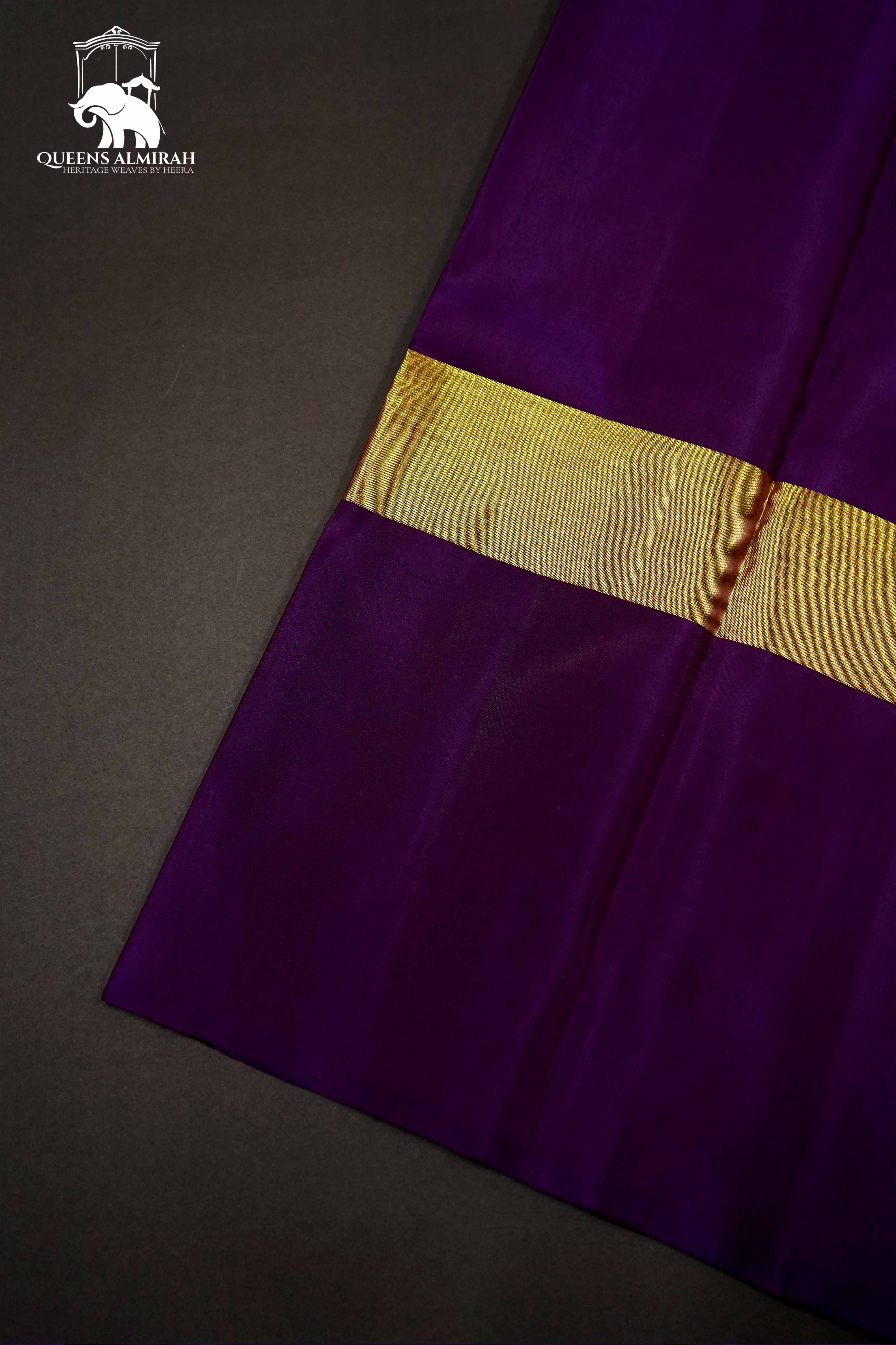 PURPLE WITH TEMPLE ZARI BORDER KANCHIVARAM SILK SAREE - Queens Jewel Emporium