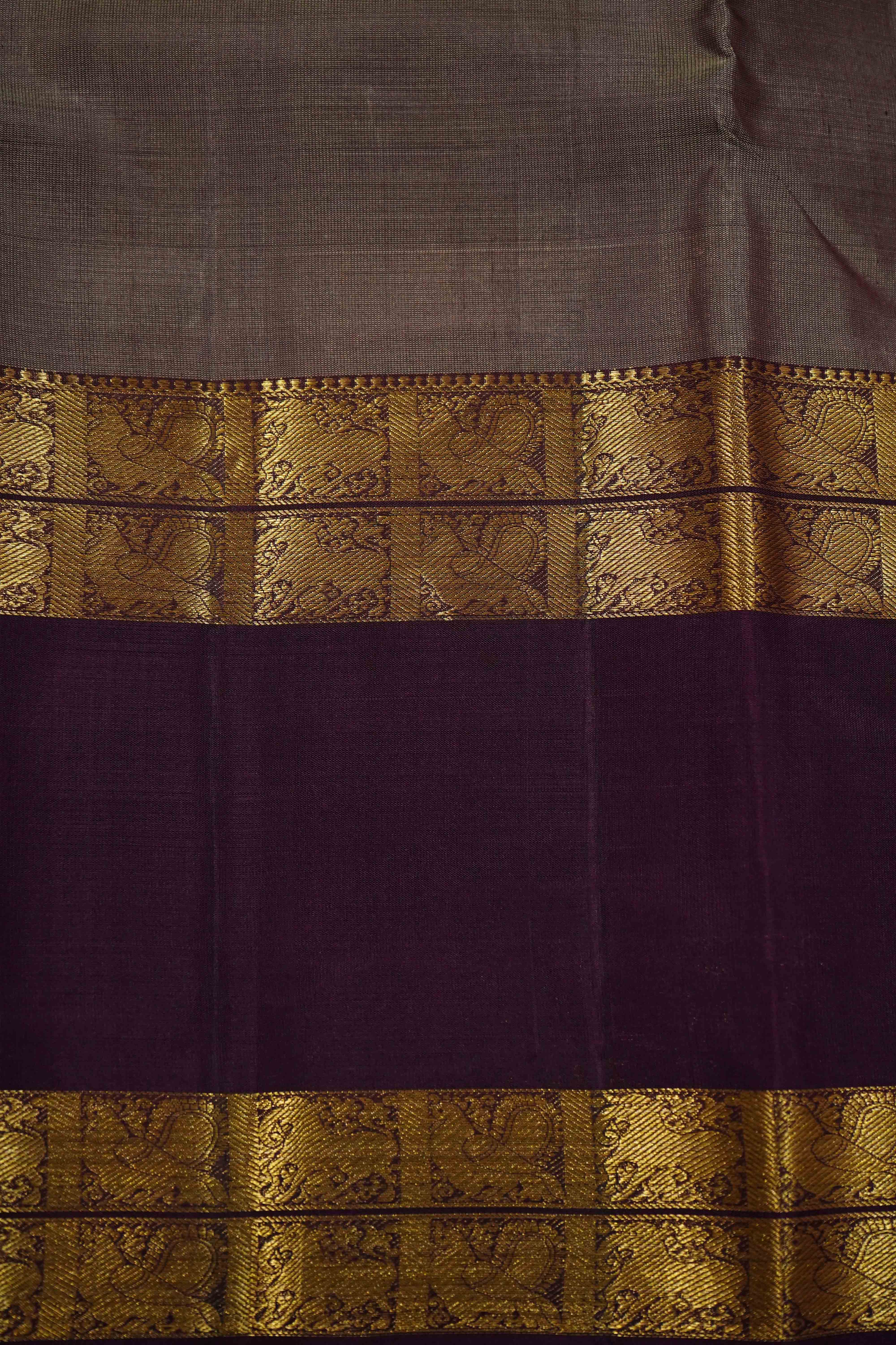 PURPLISH GREY WITH PLUM PURPLE KANCHIVARAM SILK SAREE - Queens Jewel Emporium