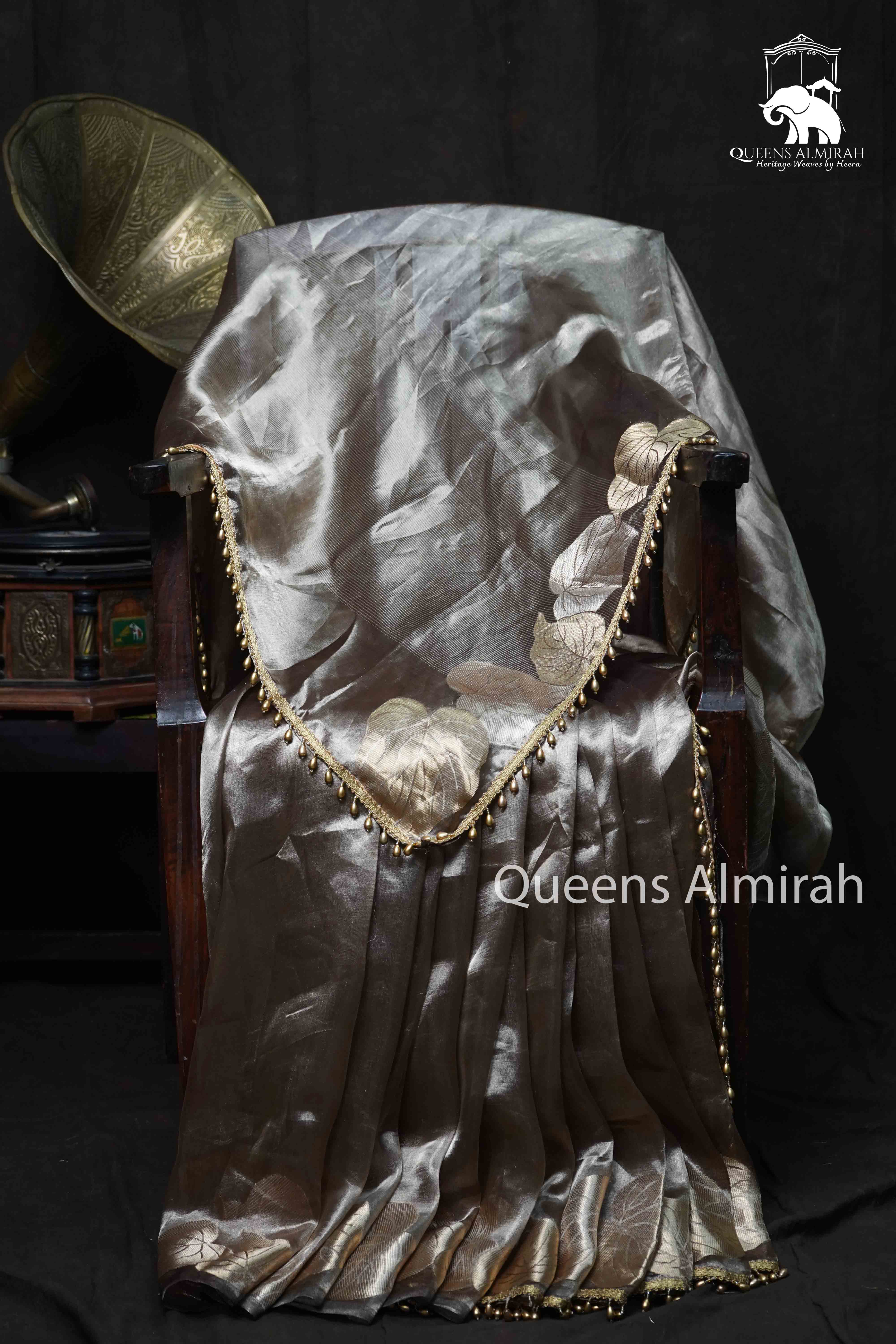 Pale Brown Pure Banarasi Silk Saree - Queens Jewel Emporium