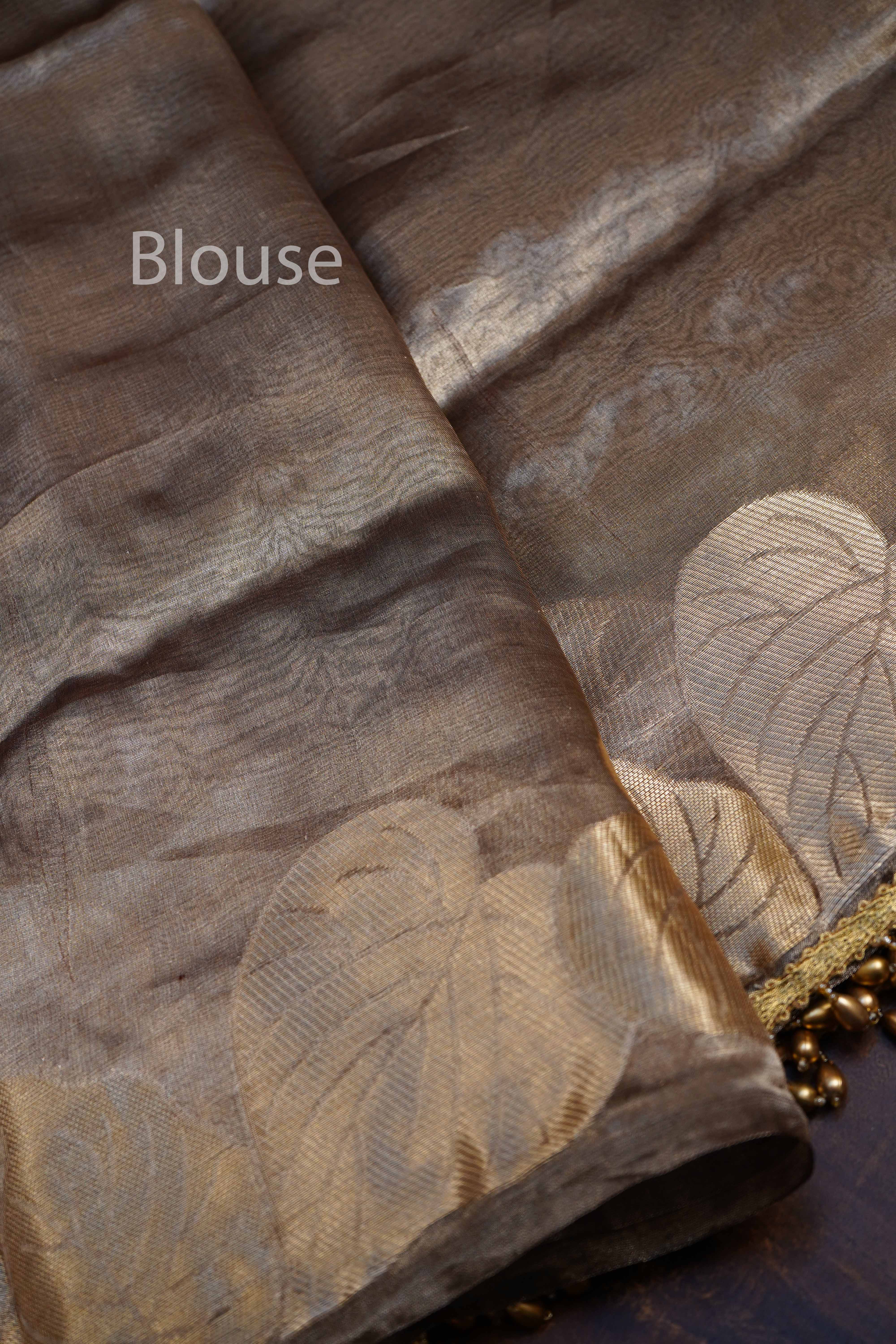 PALE BROWN PURE BANARSI SILK SAREE - Queens Jewel Emporium