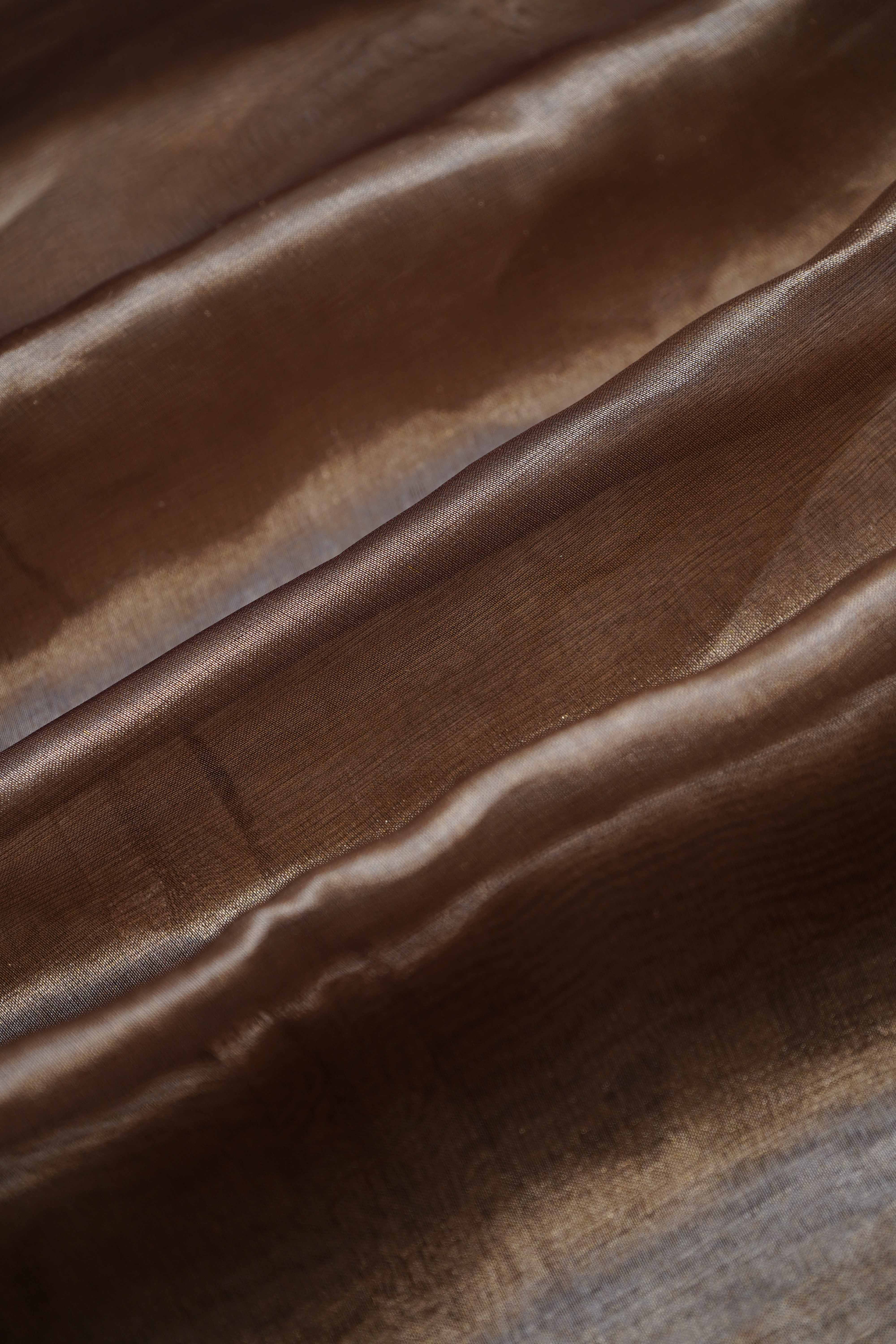 PALE BROWN PURE BANARSI SILK SAREE - Queens Jewel Emporium