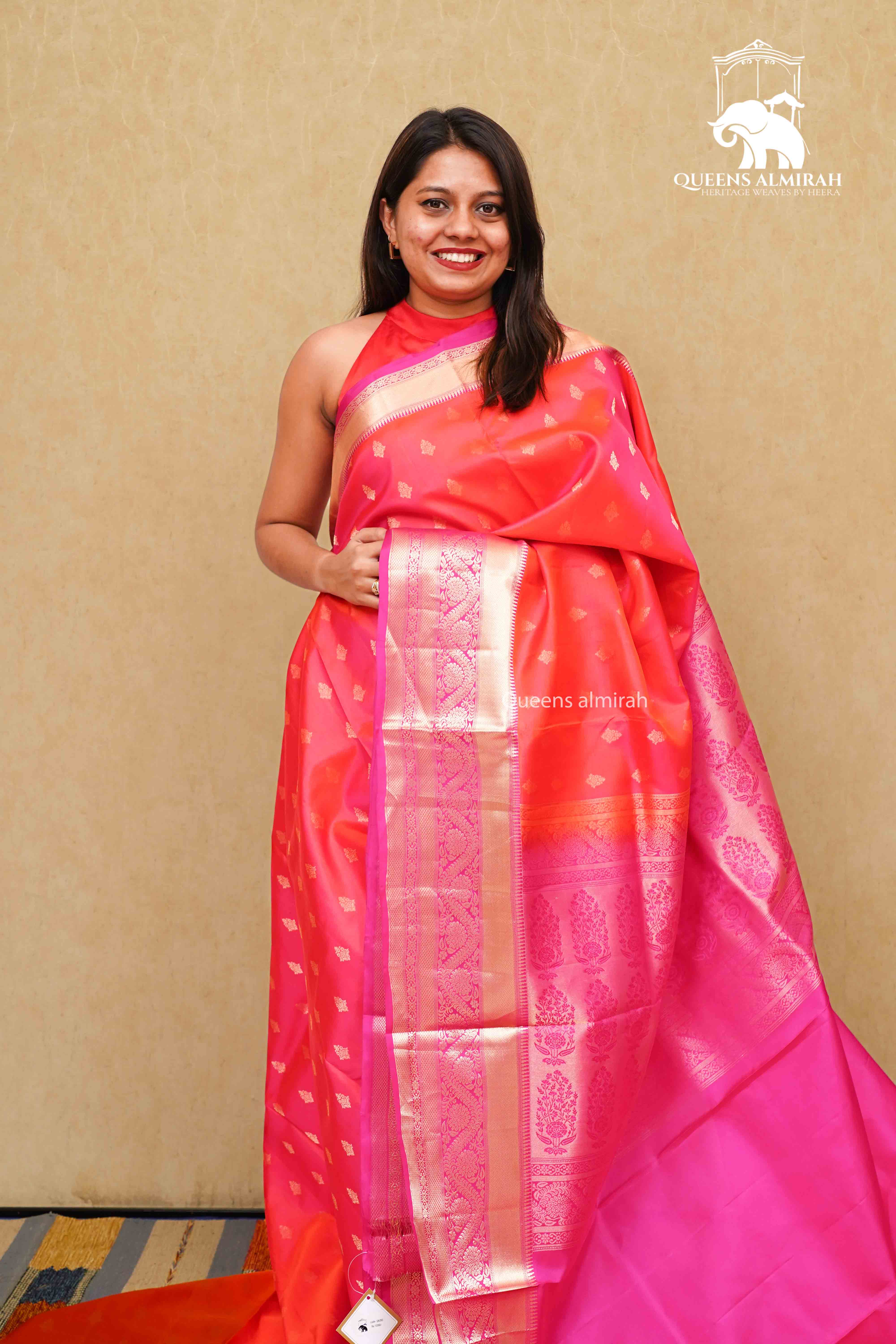 PALE CARAMINE WITH JAZZ BERRY JAM SOFT SILK SAREE - Queens Jewel Emporium