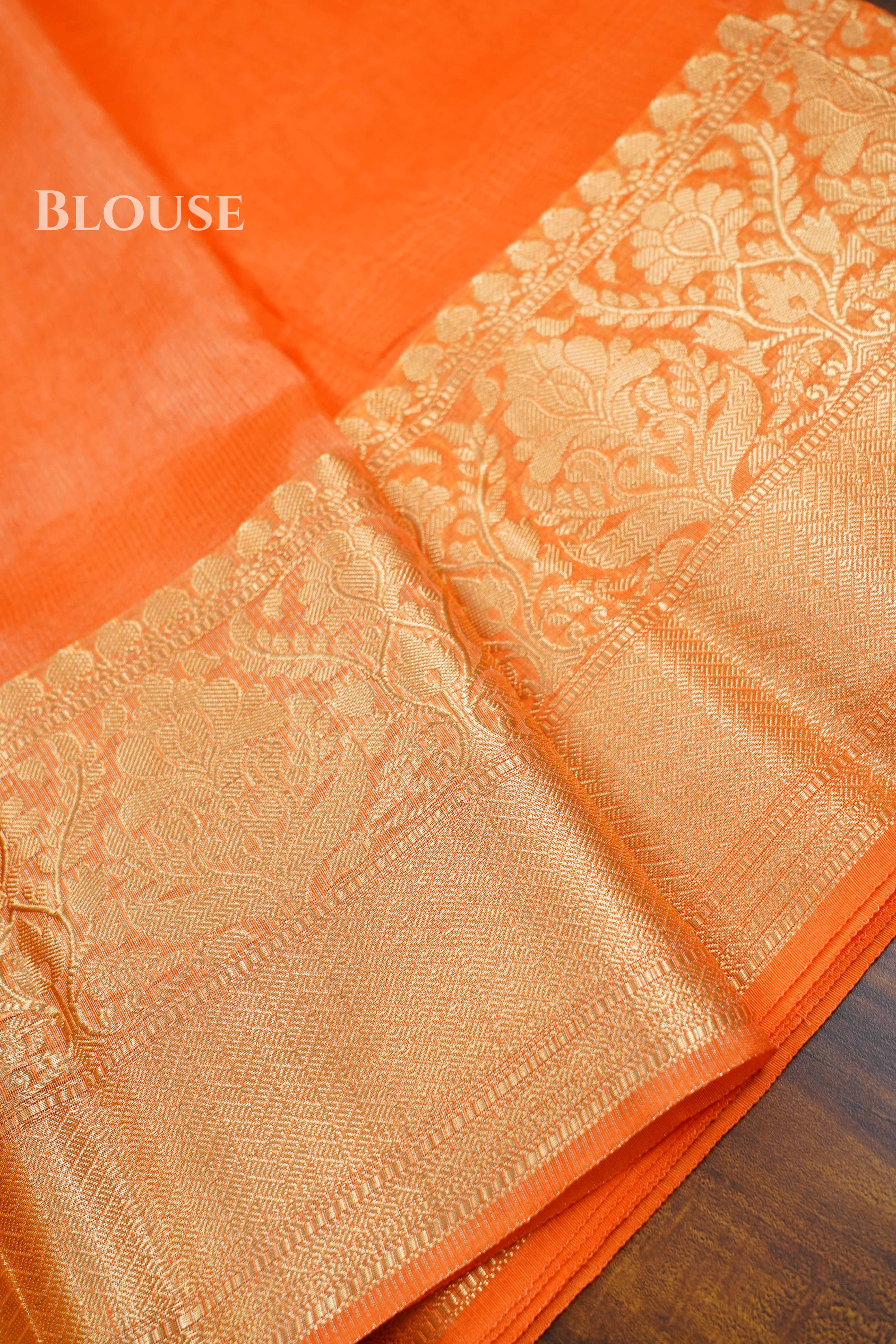 Papaya Orange  Banarasi Linen Saree QUEENS ALMIRAH