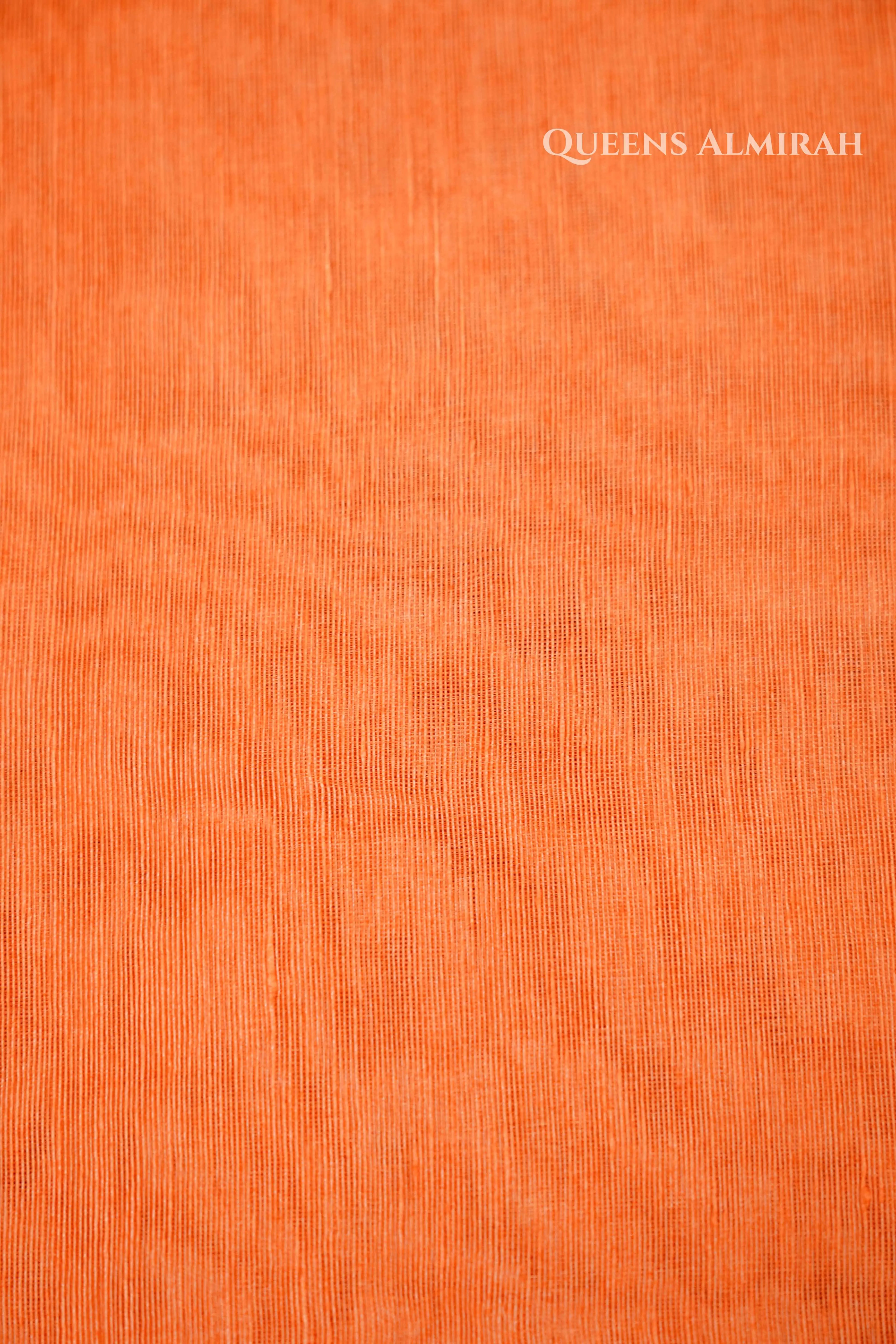 Papaya Orange  Banarasi Linen Saree QUEENS ALMIRAH