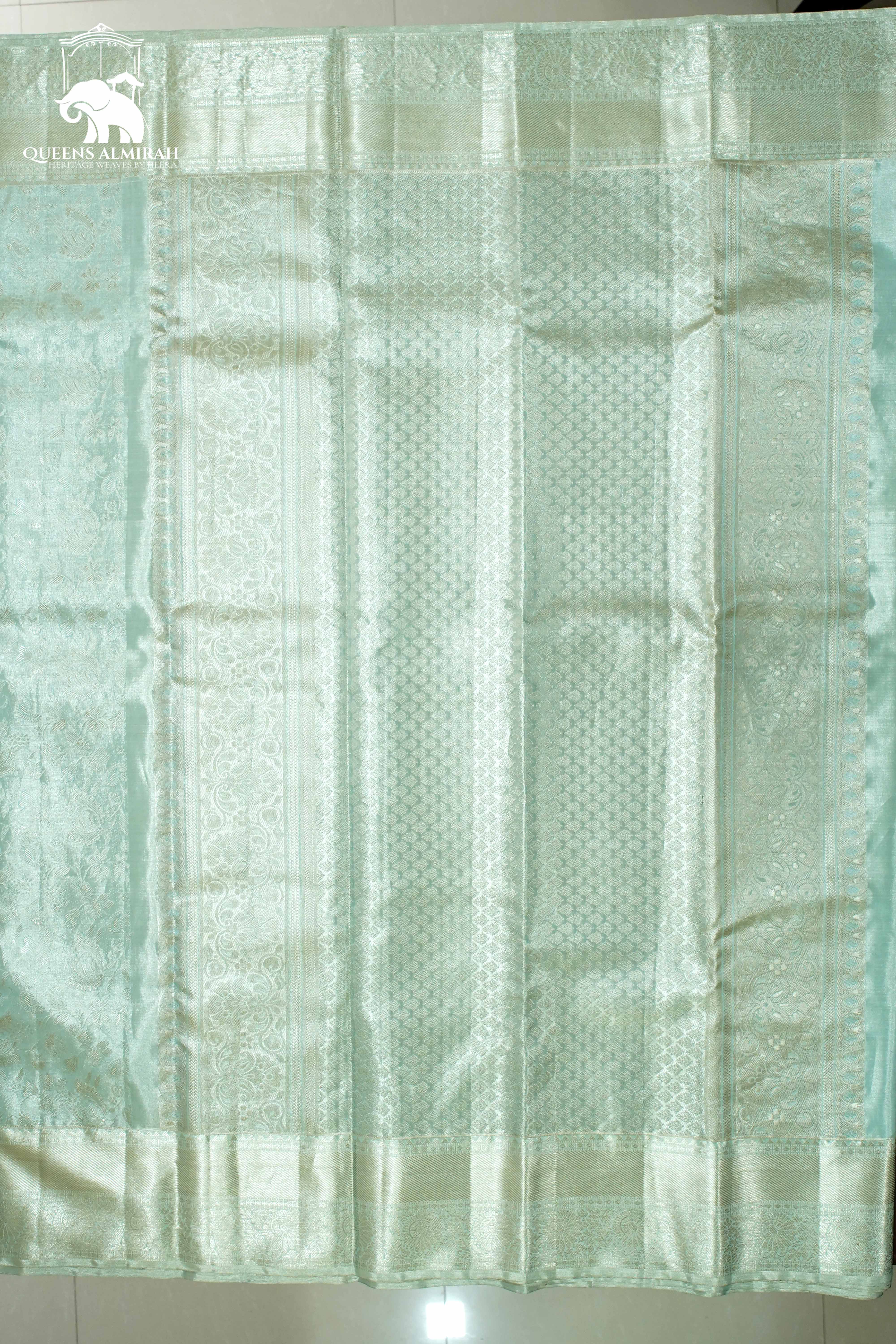 PASTEL GREEN WITH WOVEN BORDER KANCHIVARAM SILK SAREE - Queens Jewel Emporium