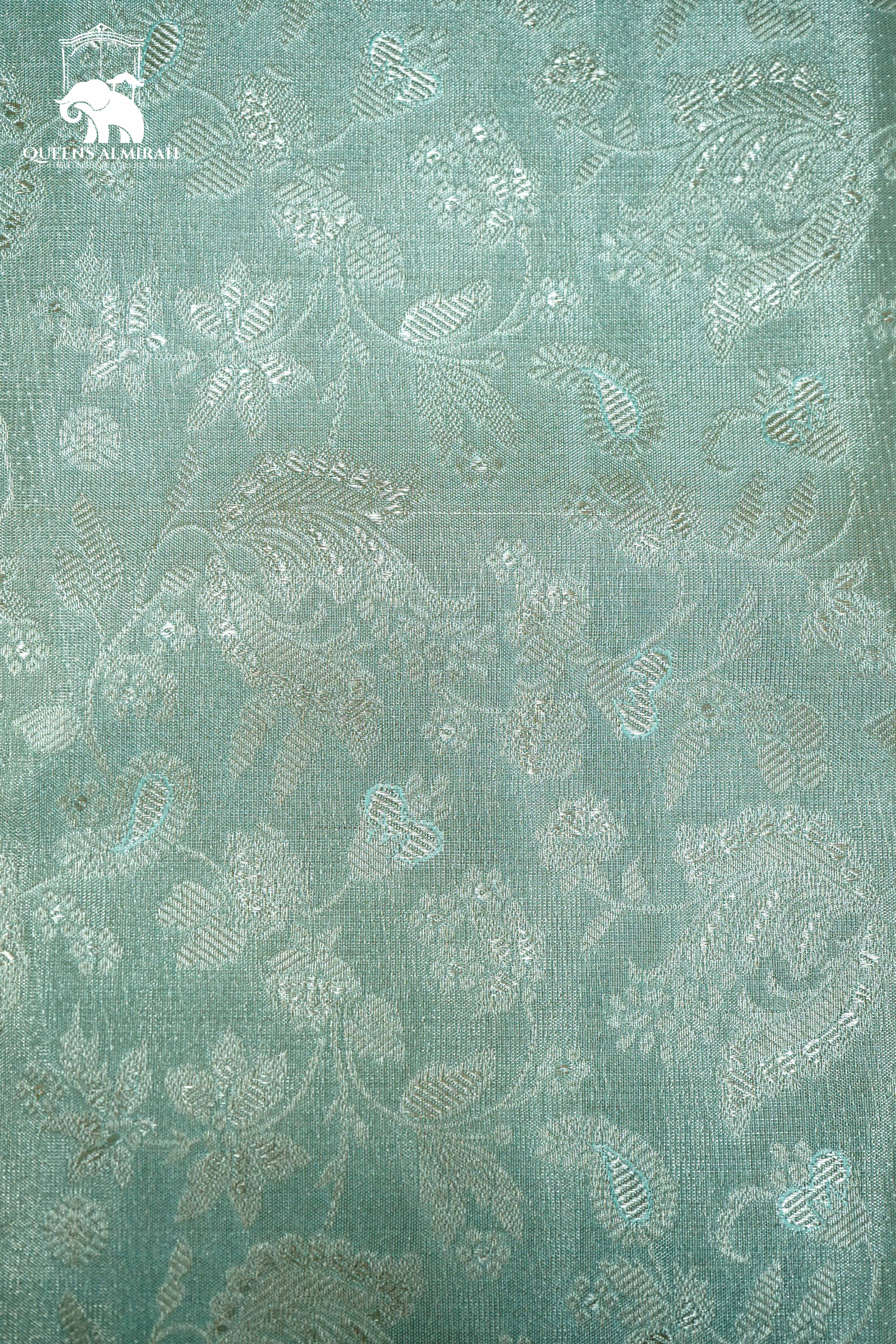 PASTEL GREEN WITH WOVEN BORDER KANCHIVARAM SILK SAREE - Queens Jewel Emporium