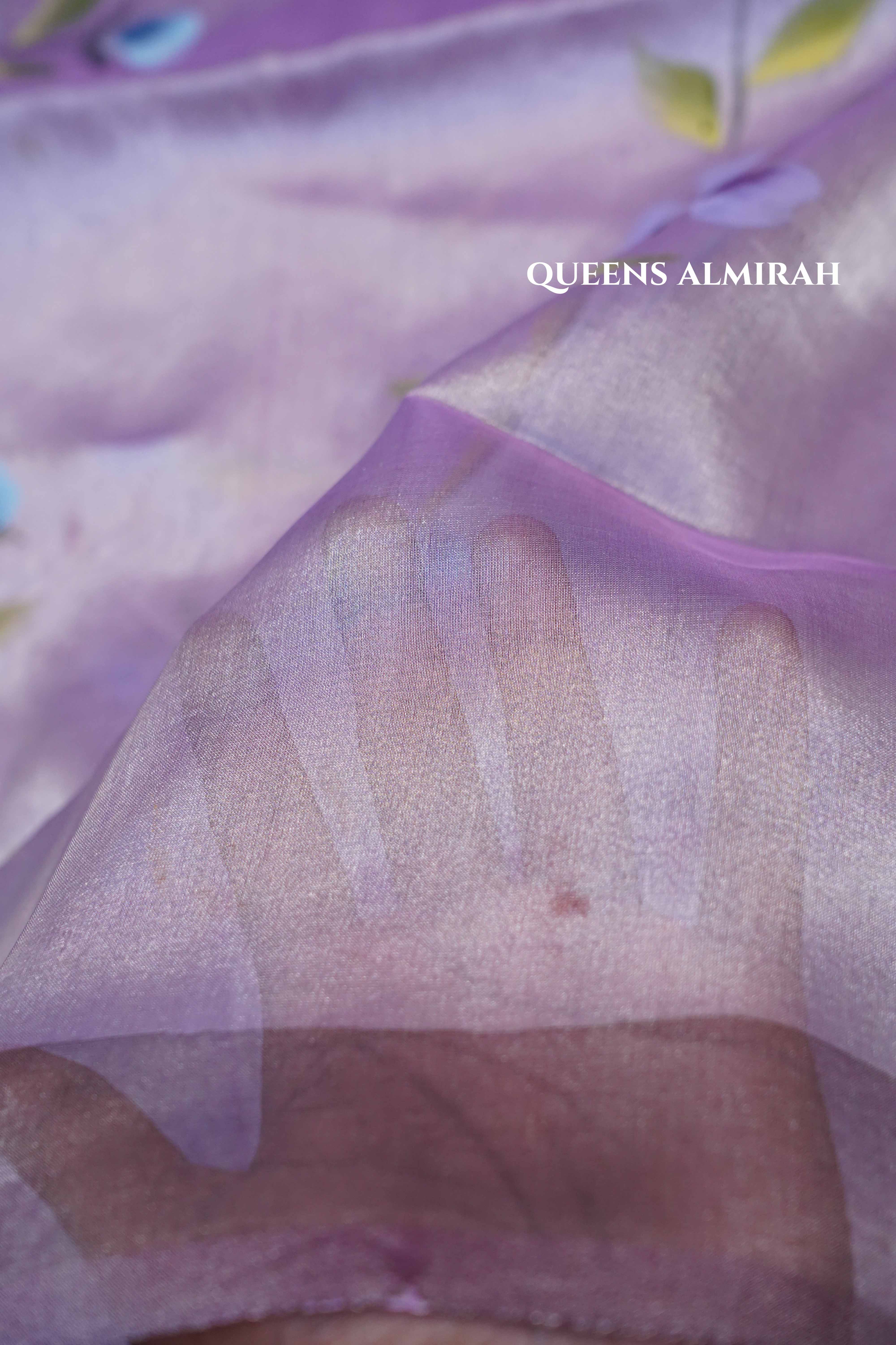 Pastel Purple Silk Organza saree - Queens Jewel Emporium