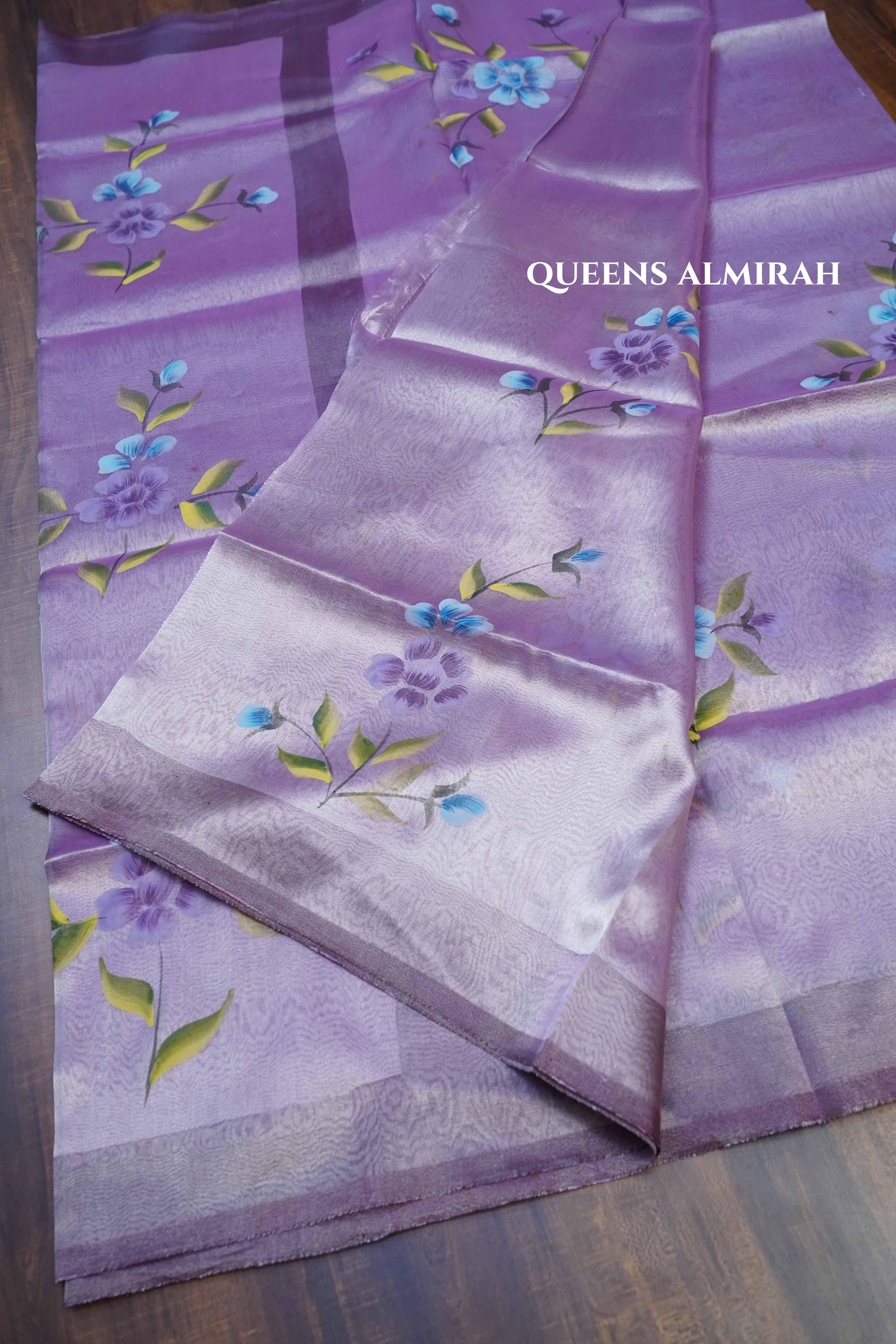 Pastel Purple Silk Organza saree - Queens Jewel Emporium