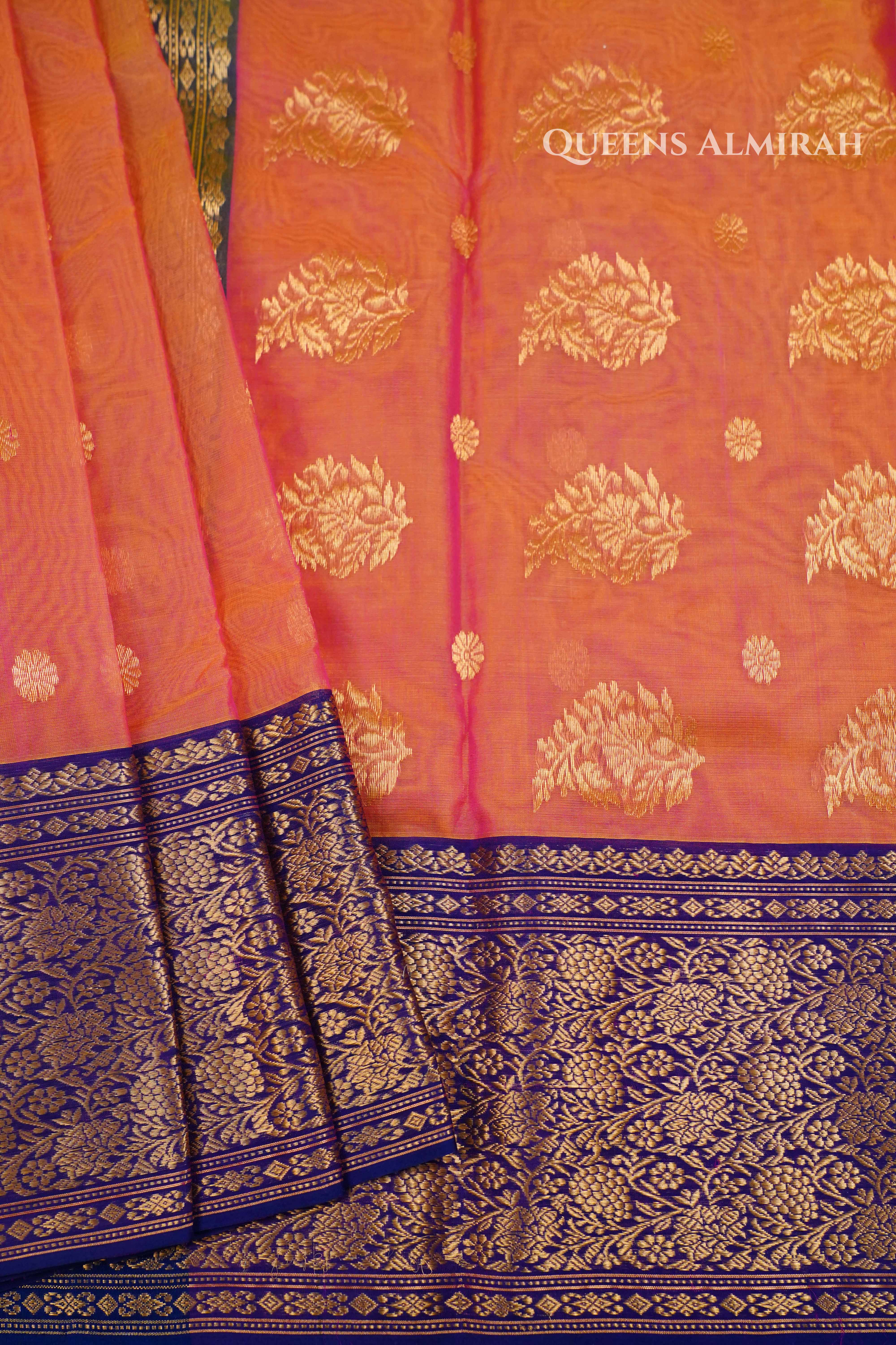 Peach  Chanderi Katan Silk Handloom Saree QUEENS ALMIRAH