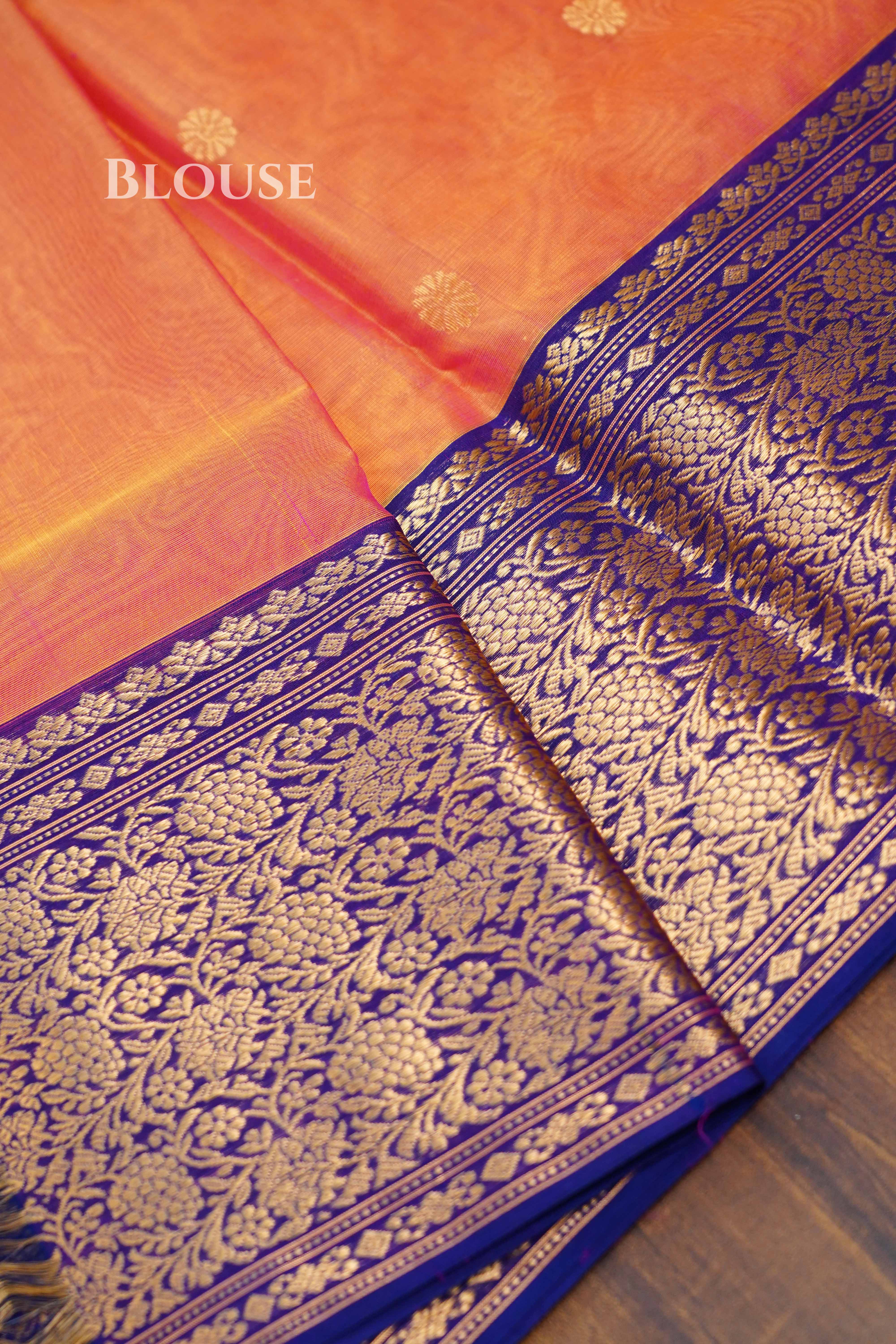 Peach  Chanderi Katan Silk Handloom Saree QUEENS ALMIRAH