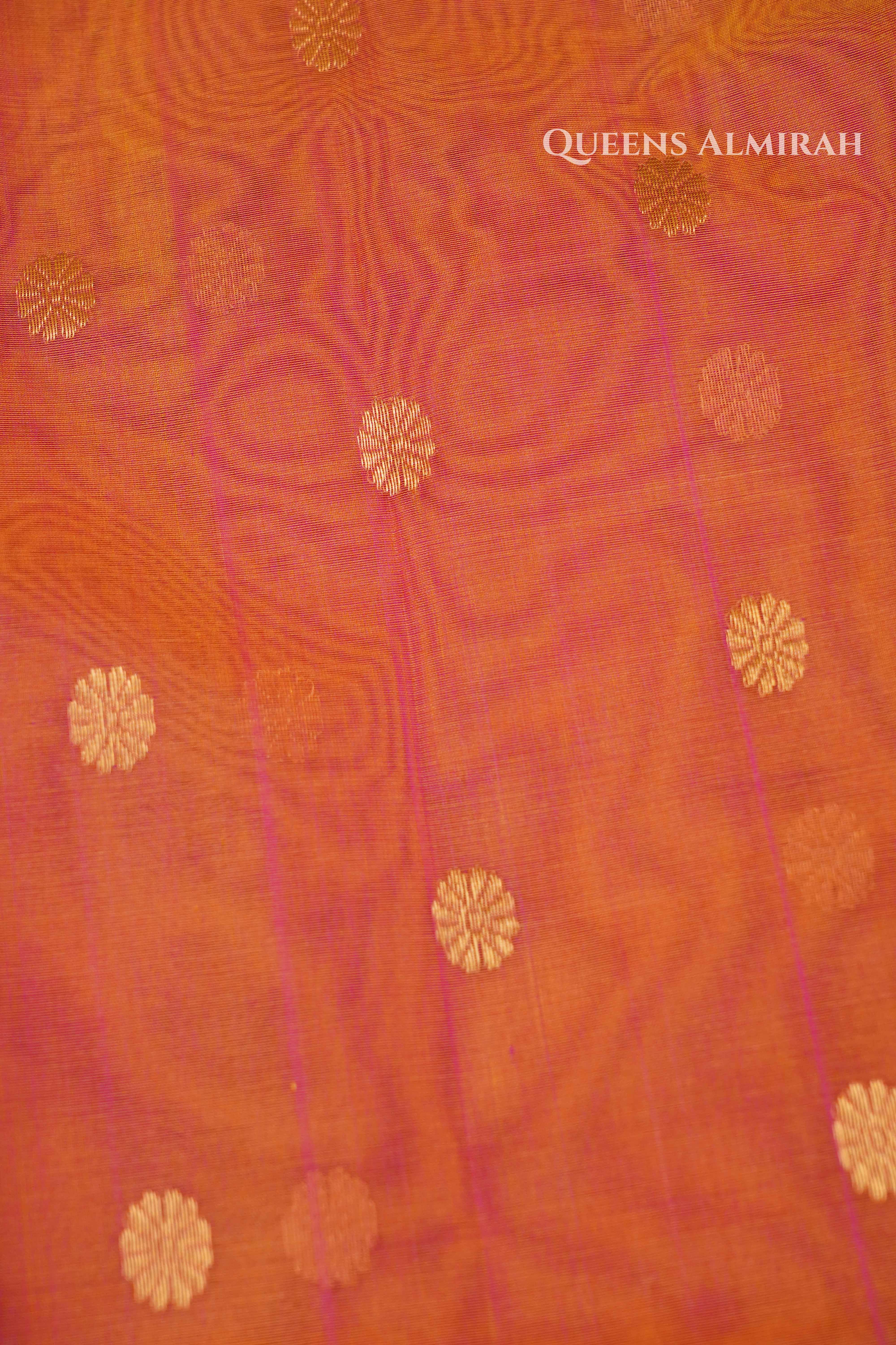 Peach  Chanderi Katan Silk Handloom Saree QUEENS ALMIRAH
