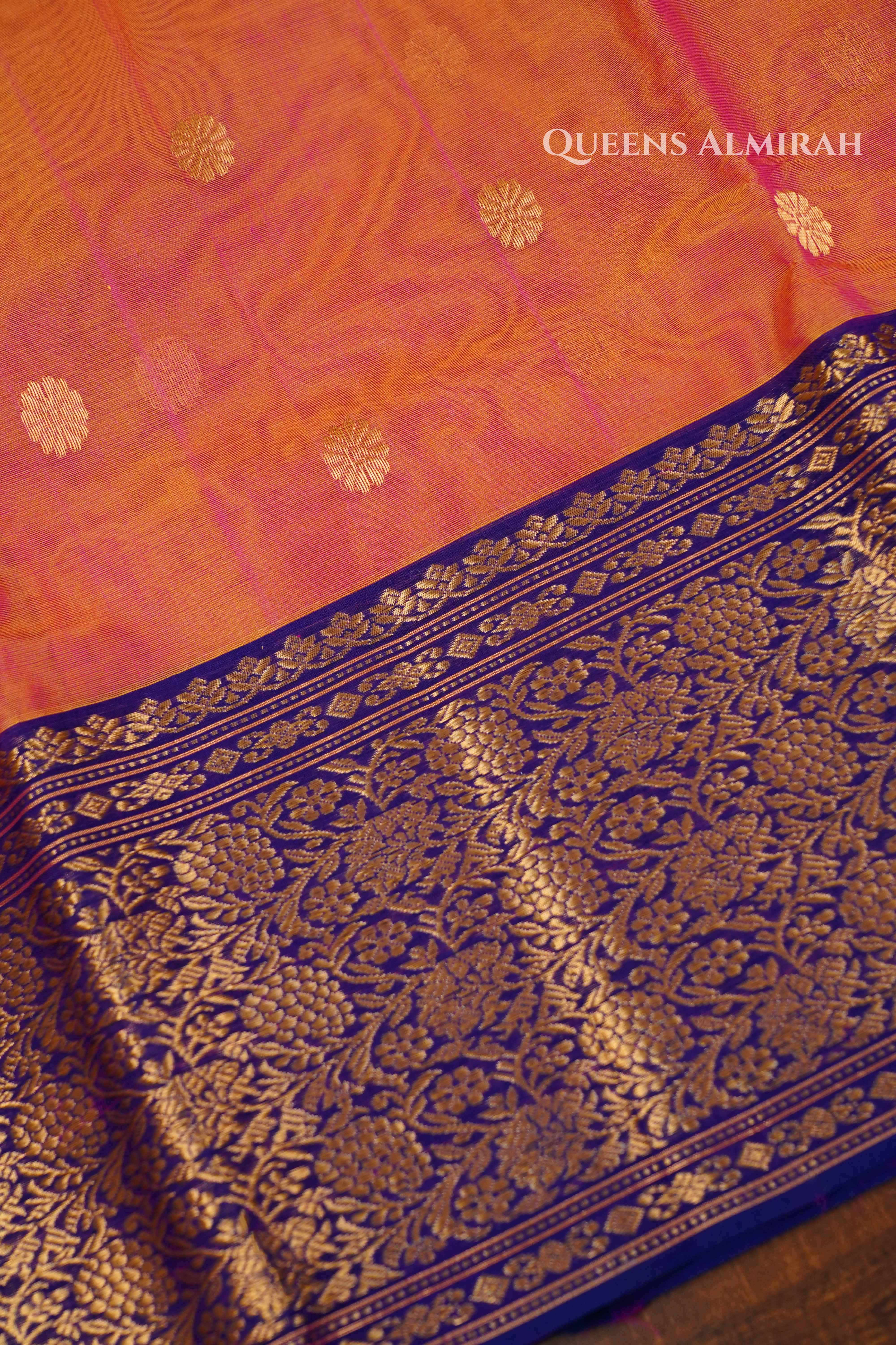 Peach  Chanderi Katan Silk Handloom Saree QUEENS ALMIRAH