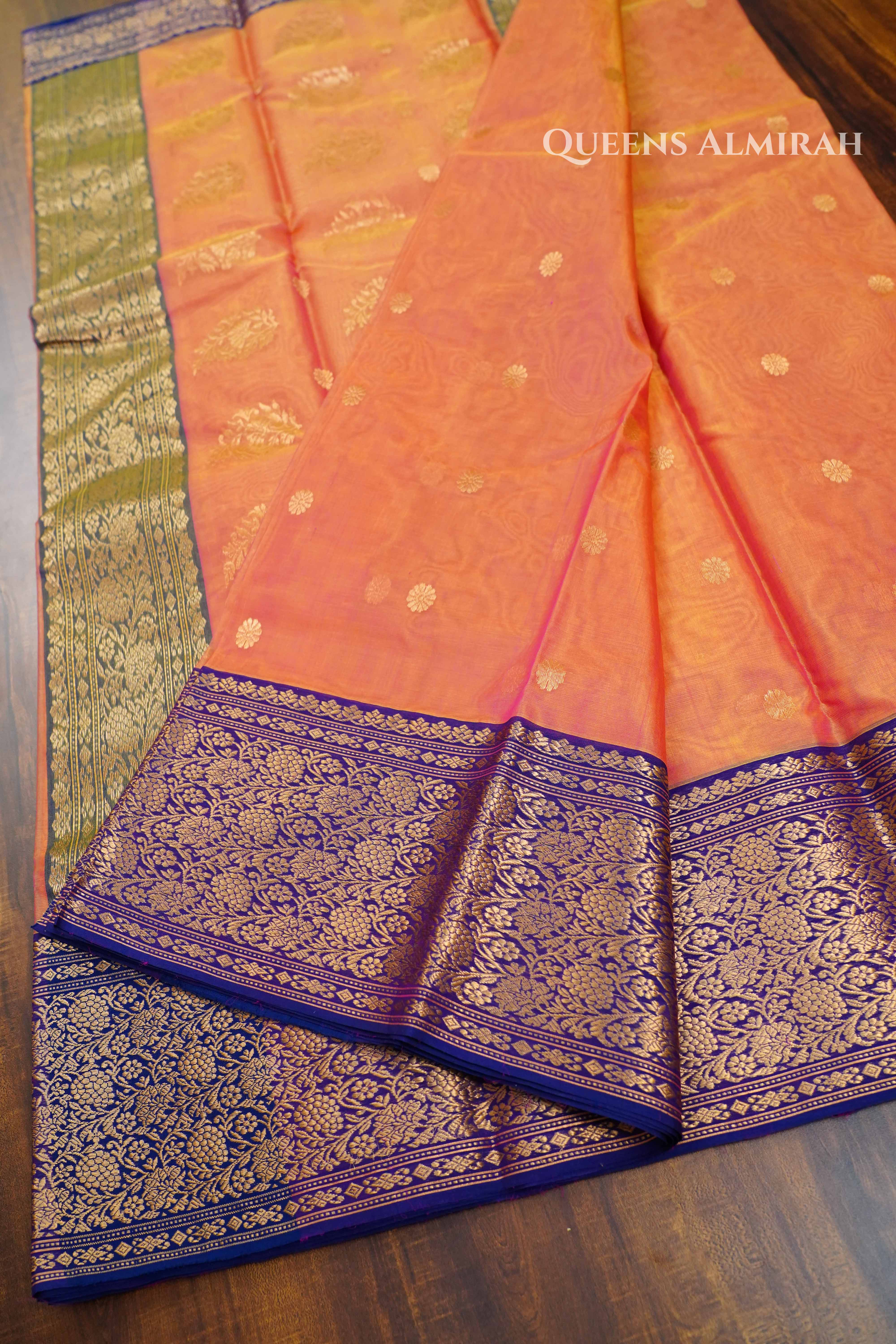 Peach  Chanderi Katan Silk Handloom Saree QUEENS ALMIRAH