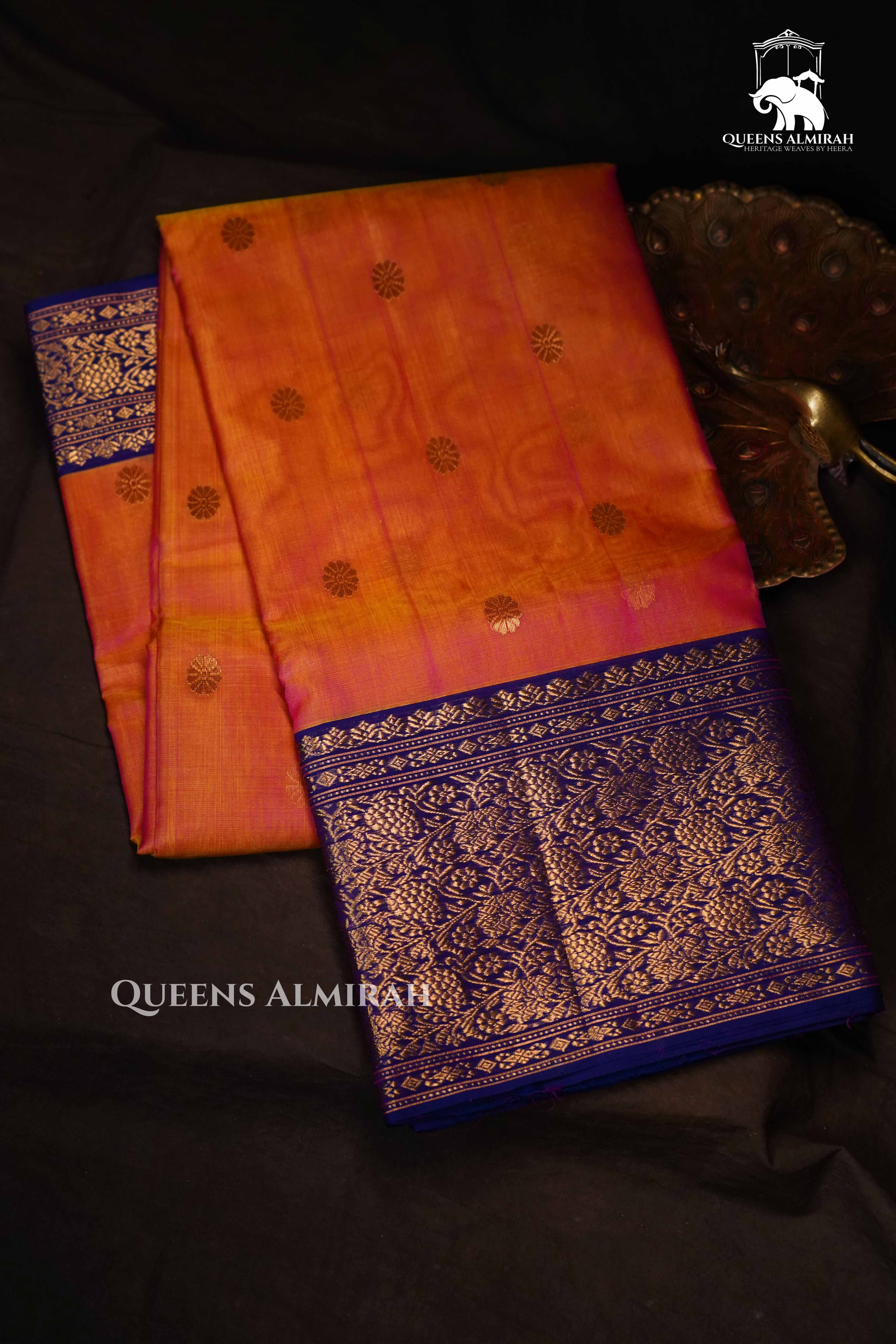 Peach  Chanderi Katan Silk Handloom Saree QUEENS ALMIRAH