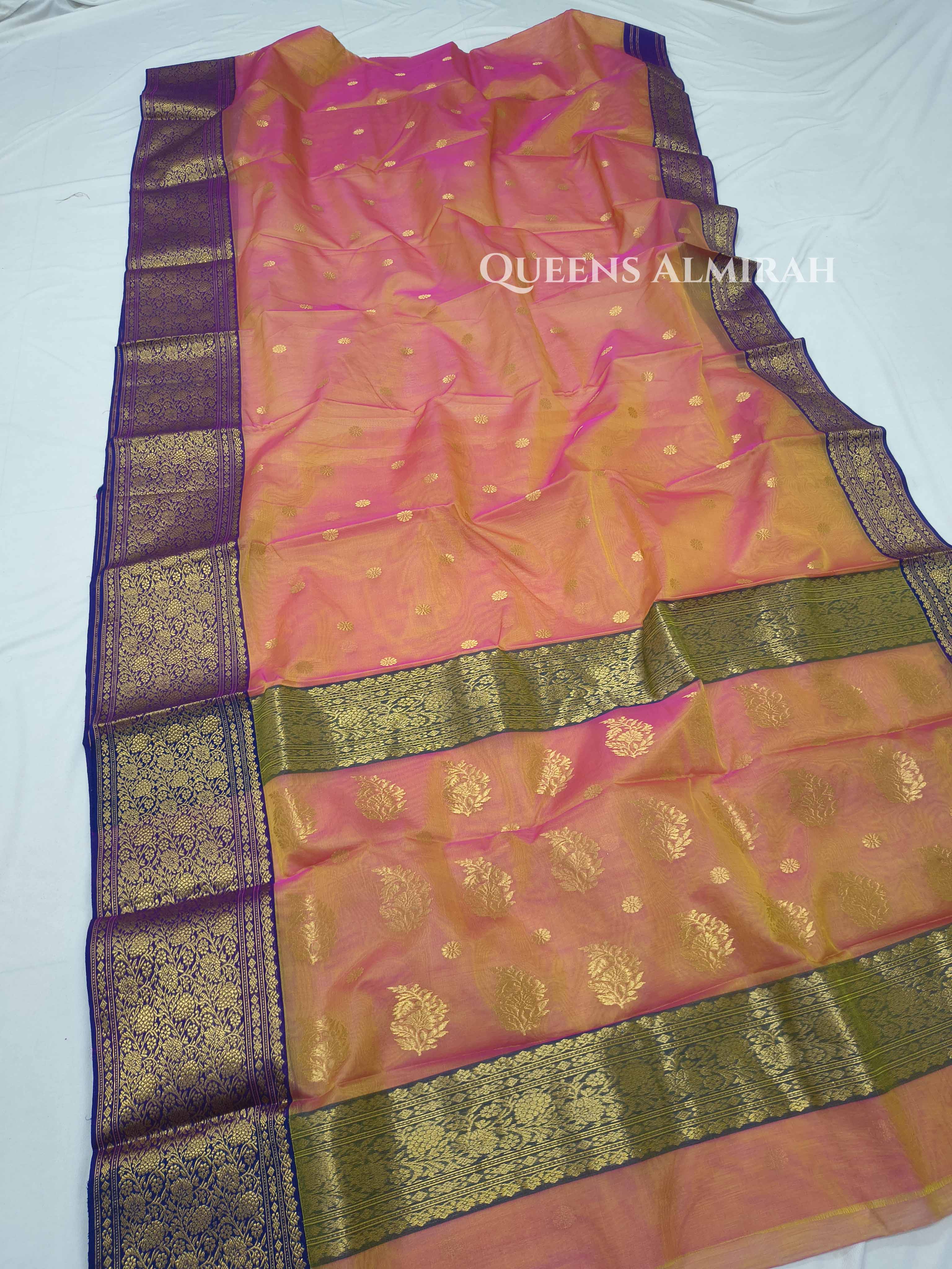 Peach  Chanderi Katan Silk Handloom Saree QUEENS ALMIRAH