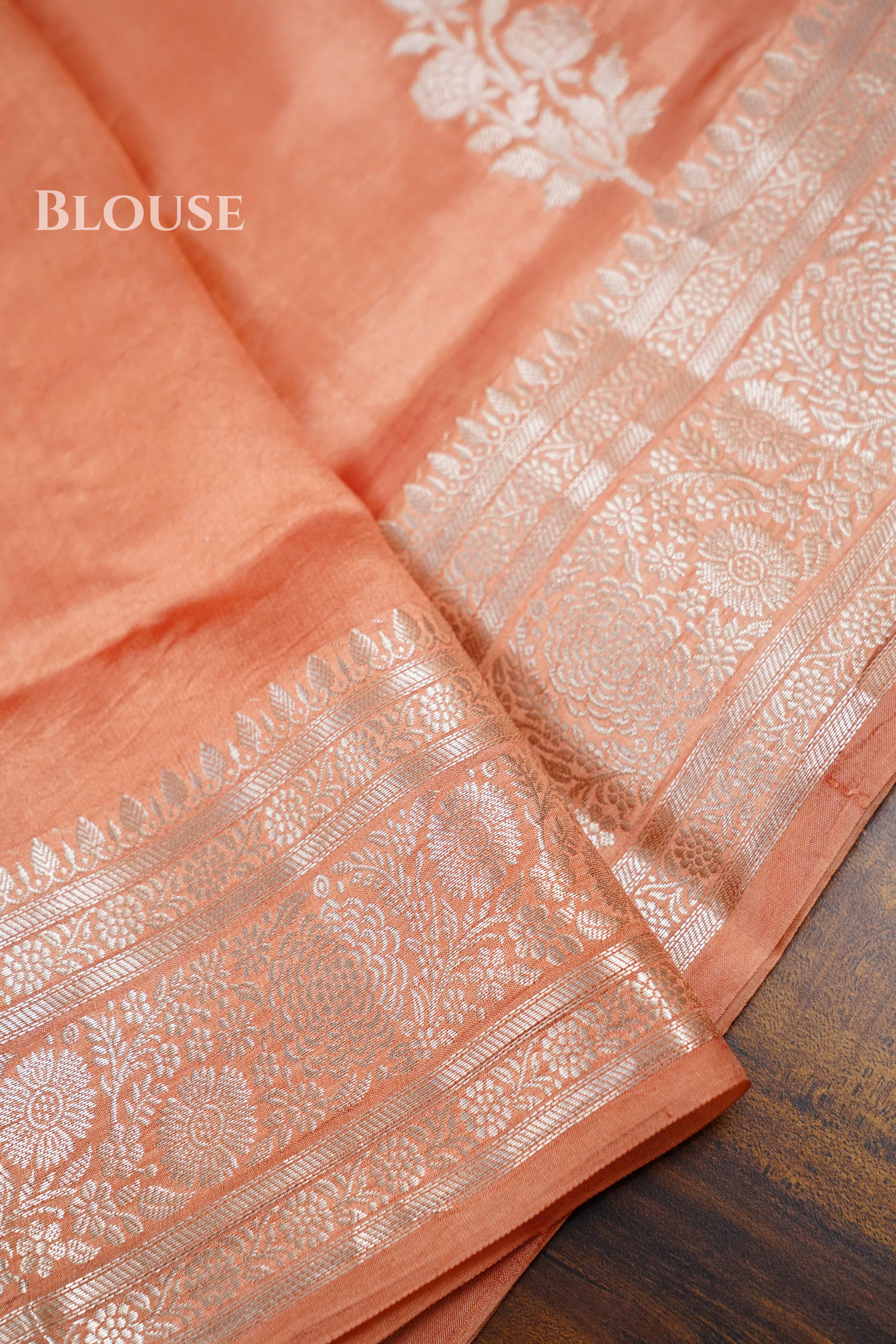 Peach Orange  Mango Silk Saree QUEENS ALMIRAH