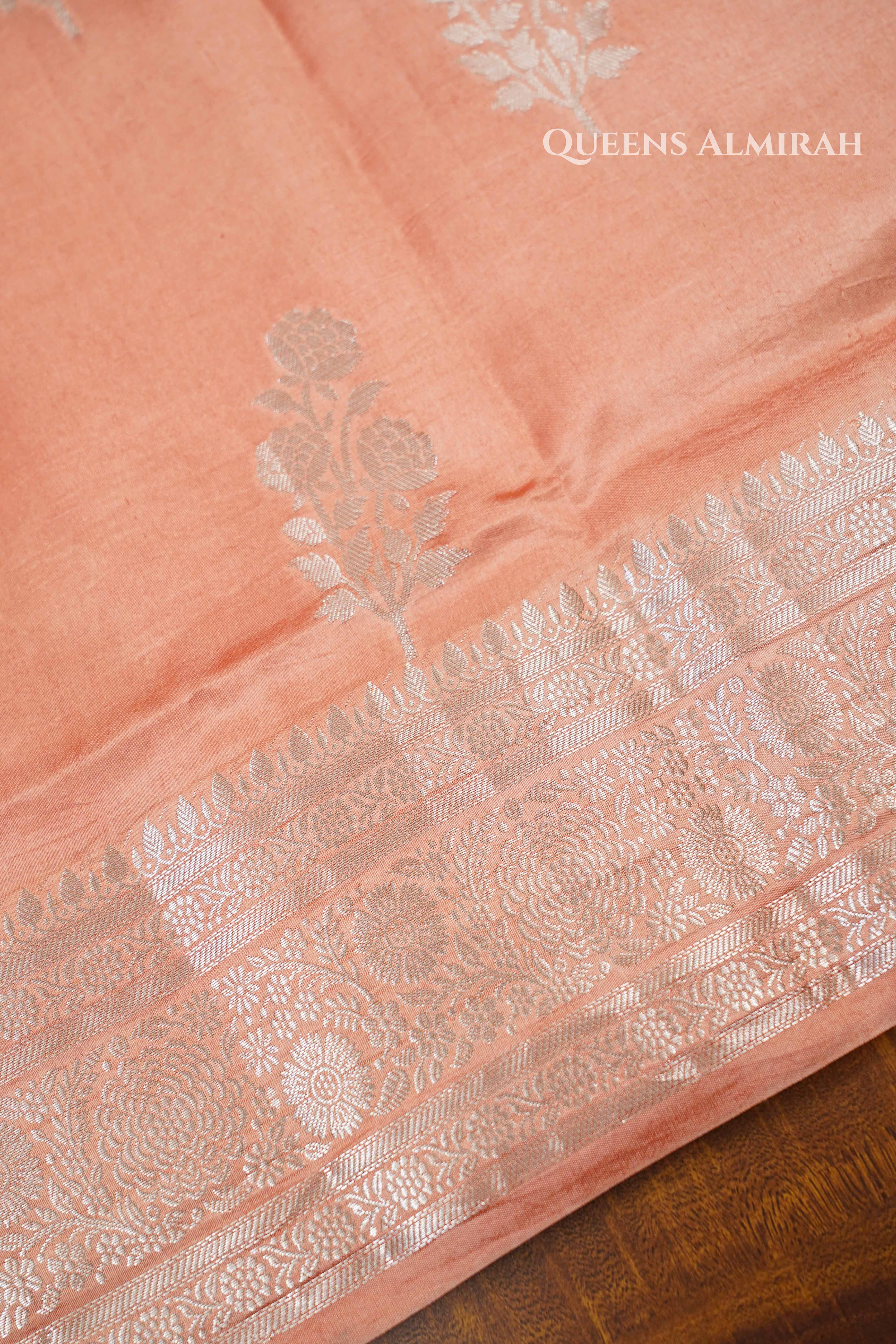Peach Orange  Mango Silk Saree QUEENS ALMIRAH