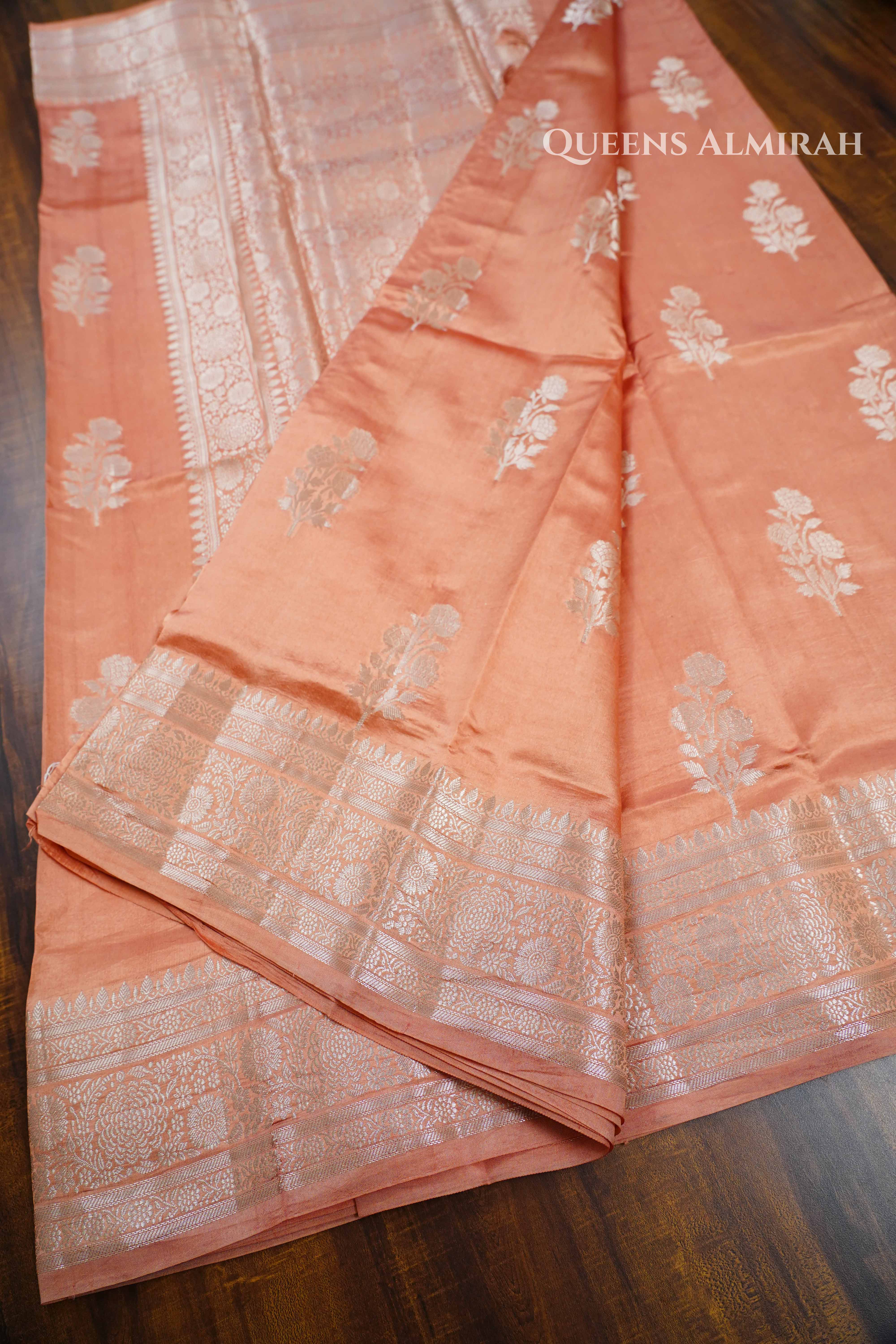 Peach Orange  Mango Silk Saree QUEENS ALMIRAH
