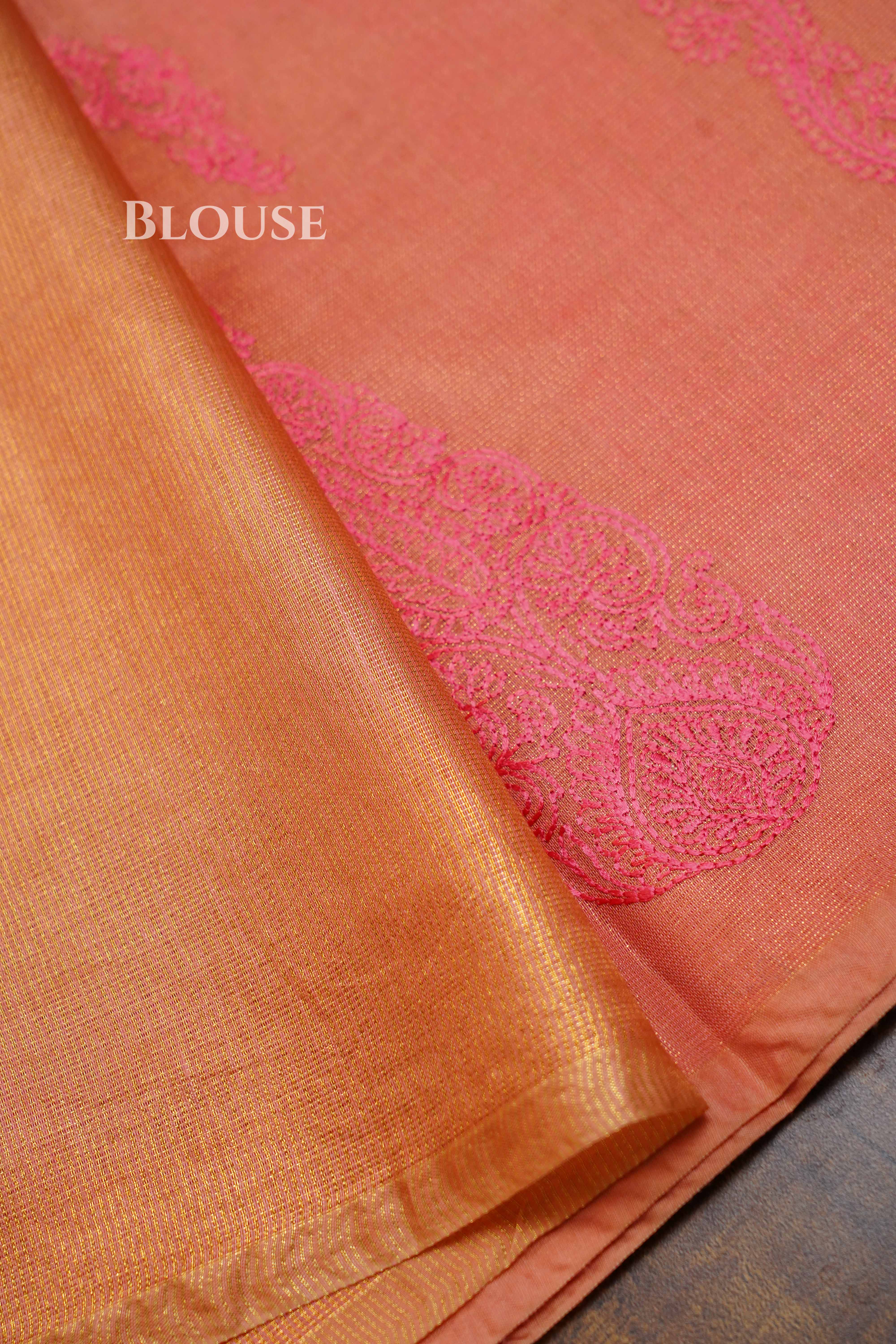 Peach Pink Linen Tissue Saree QUEENS ALMIRAH