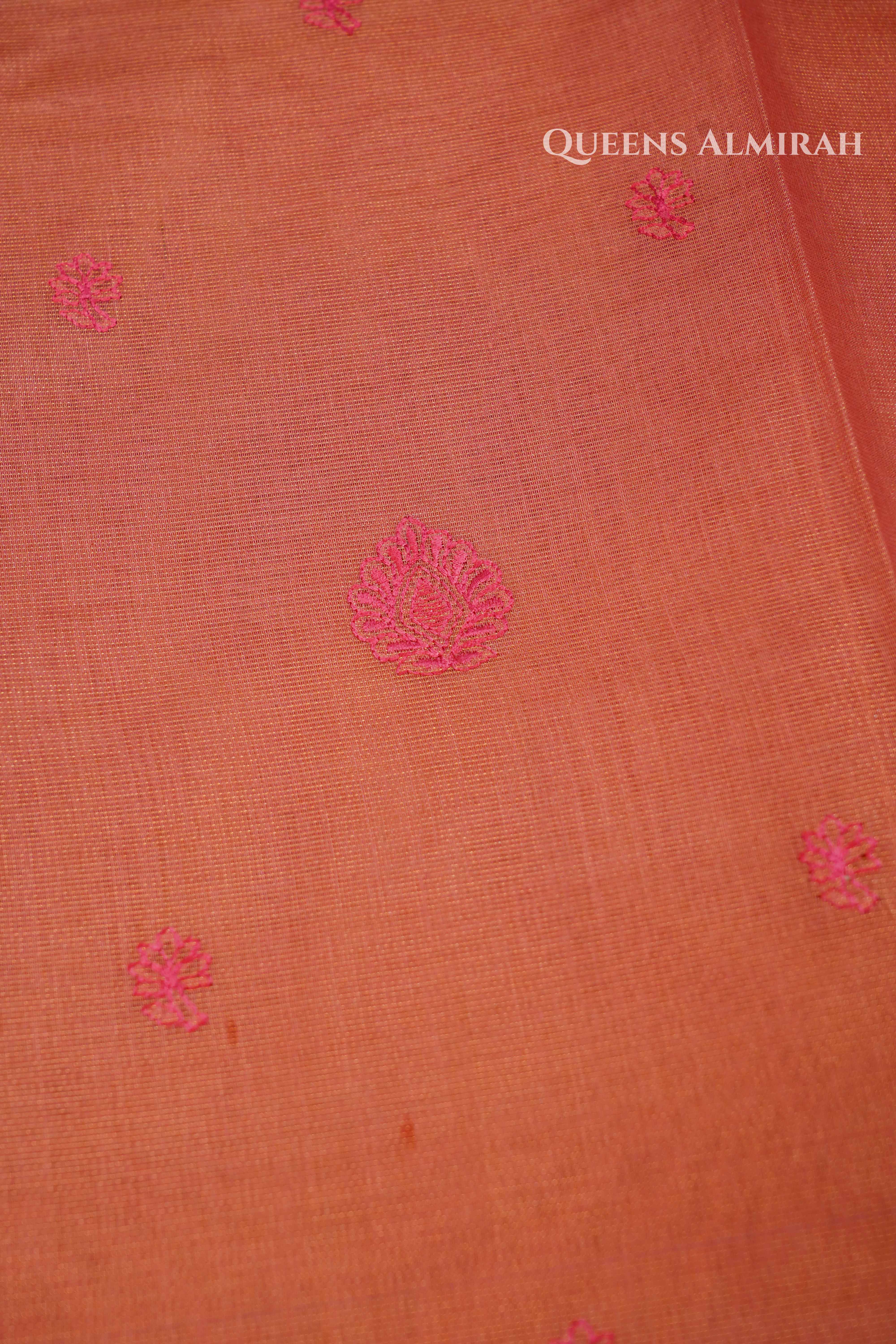 Peach Pink Linen Tissue Saree QUEENS ALMIRAH