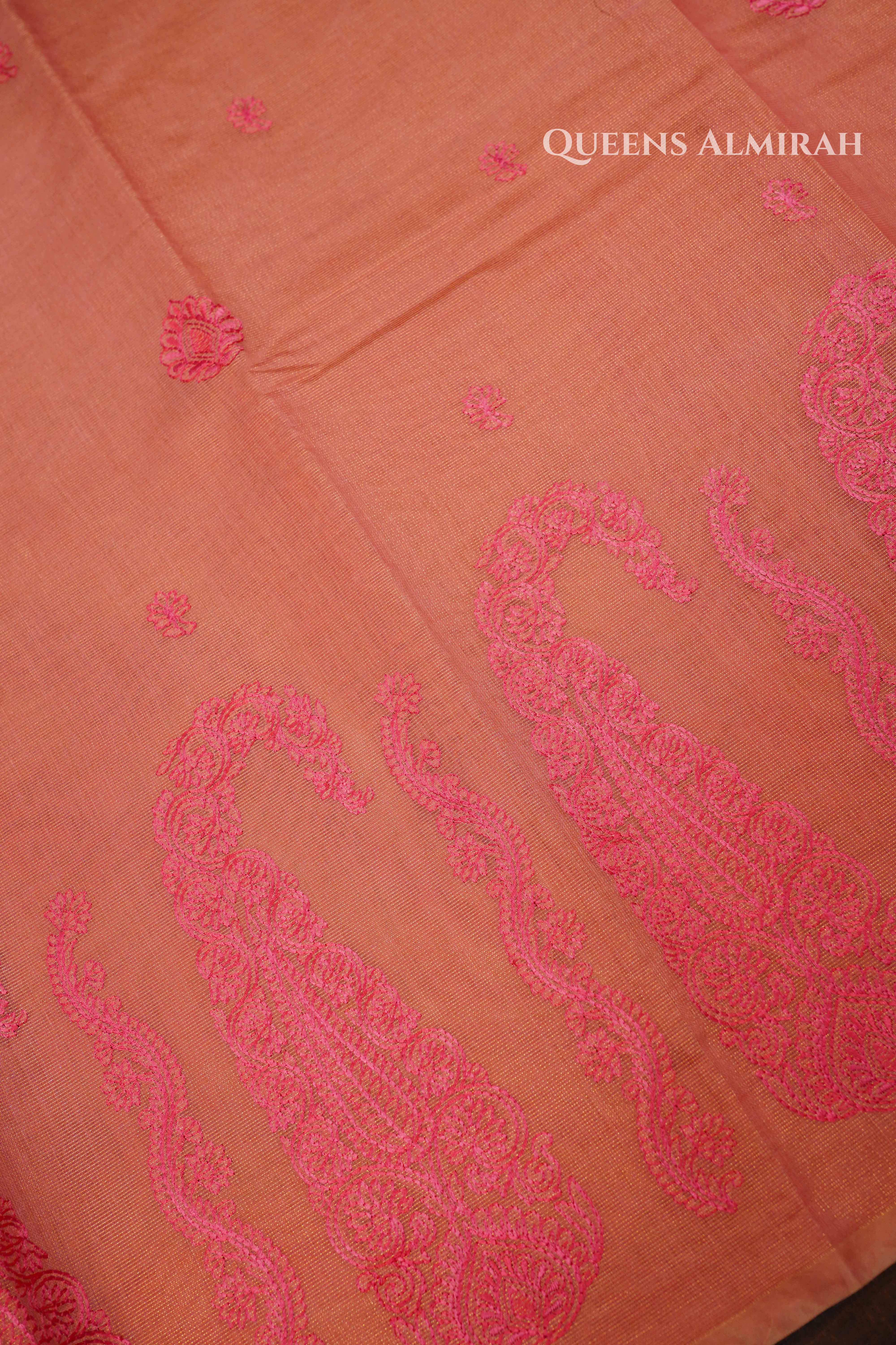 Peach Pink Linen Tissue Saree QUEENS ALMIRAH