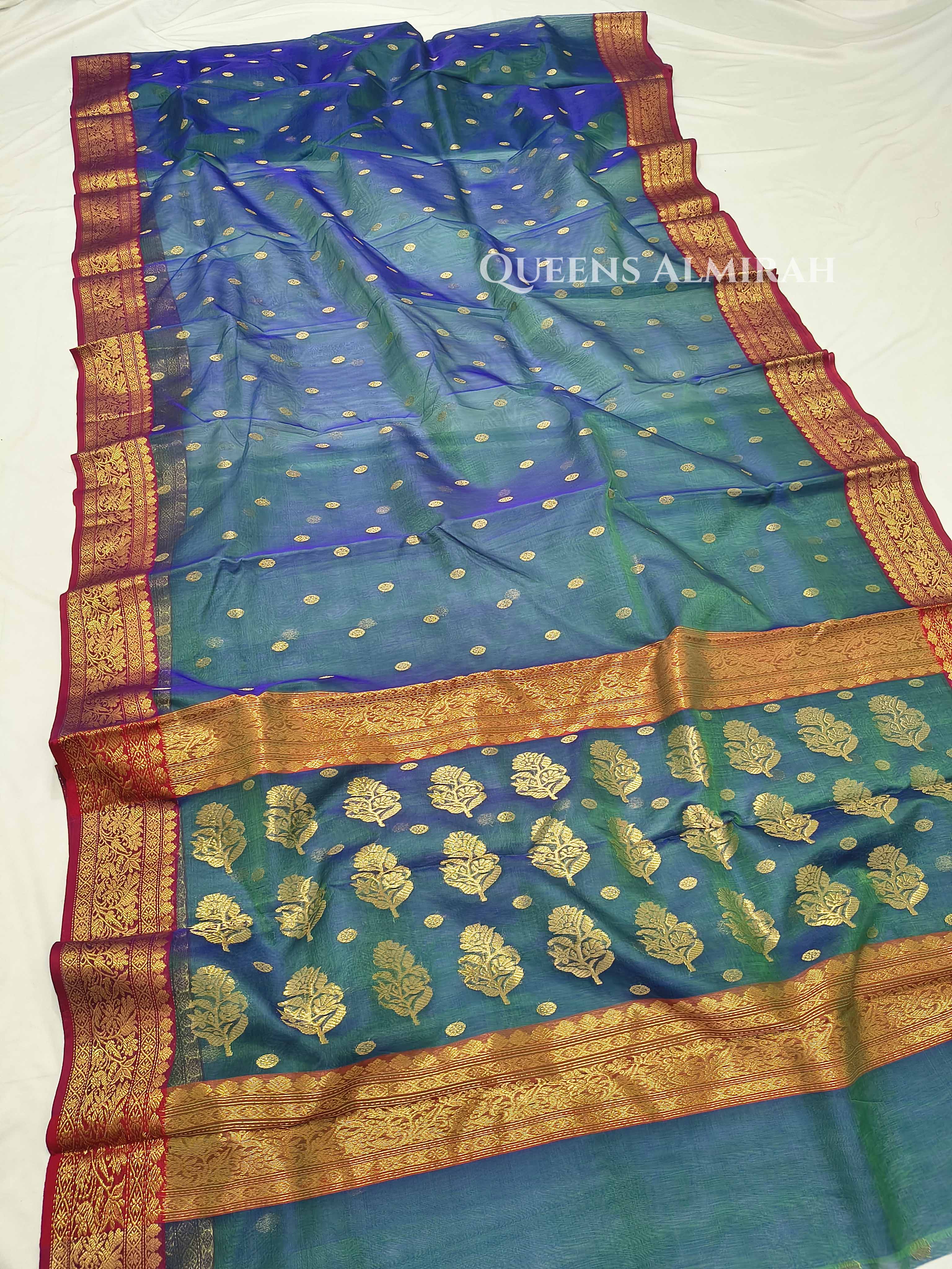 Peacock Blue Chanderi Katan Silk Handloom Saree 2 QUEENS ALMIRAH