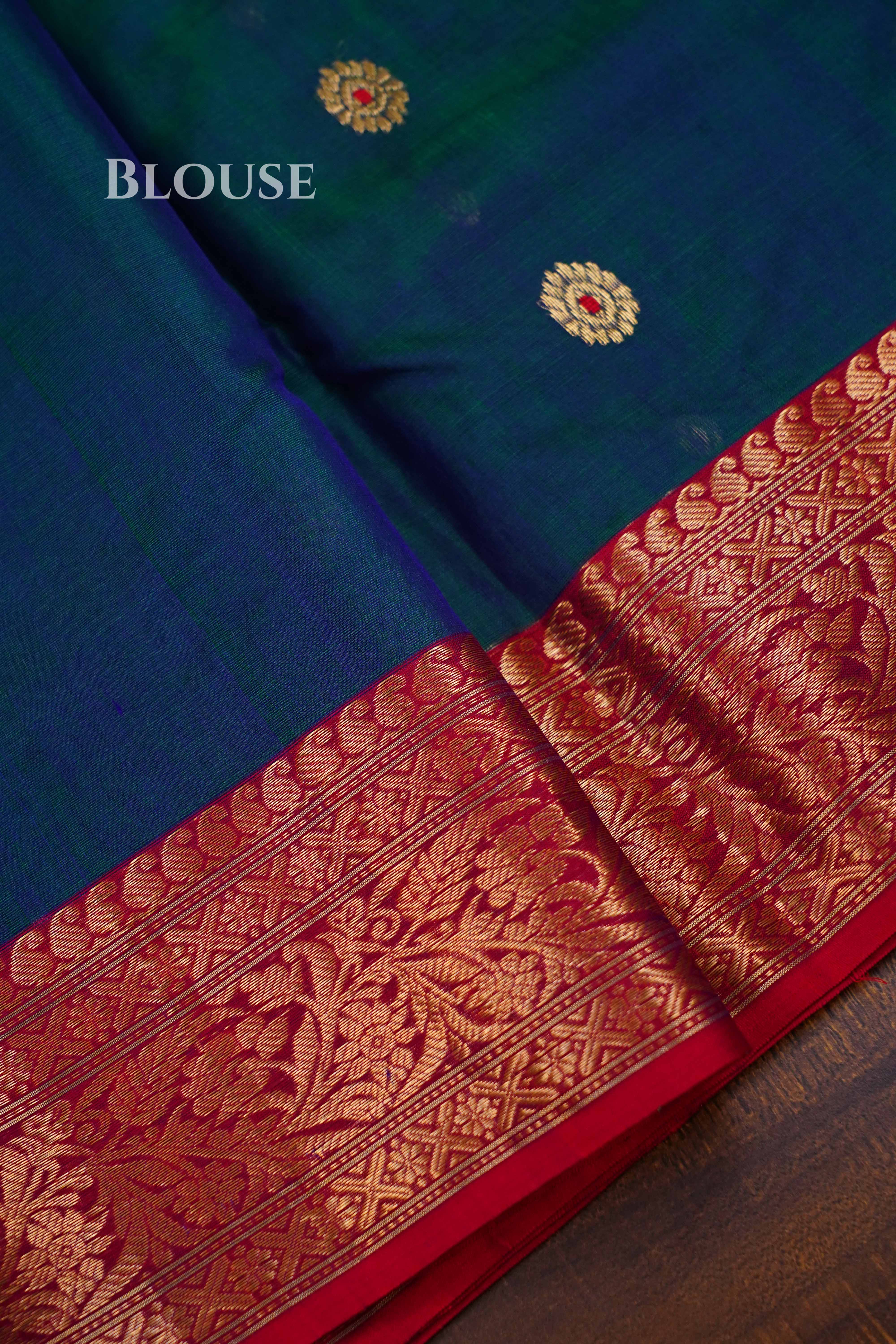 Peacock Blue Chanderi Katan Silk Handloom Saree 3 QUEENS ALMIRAH