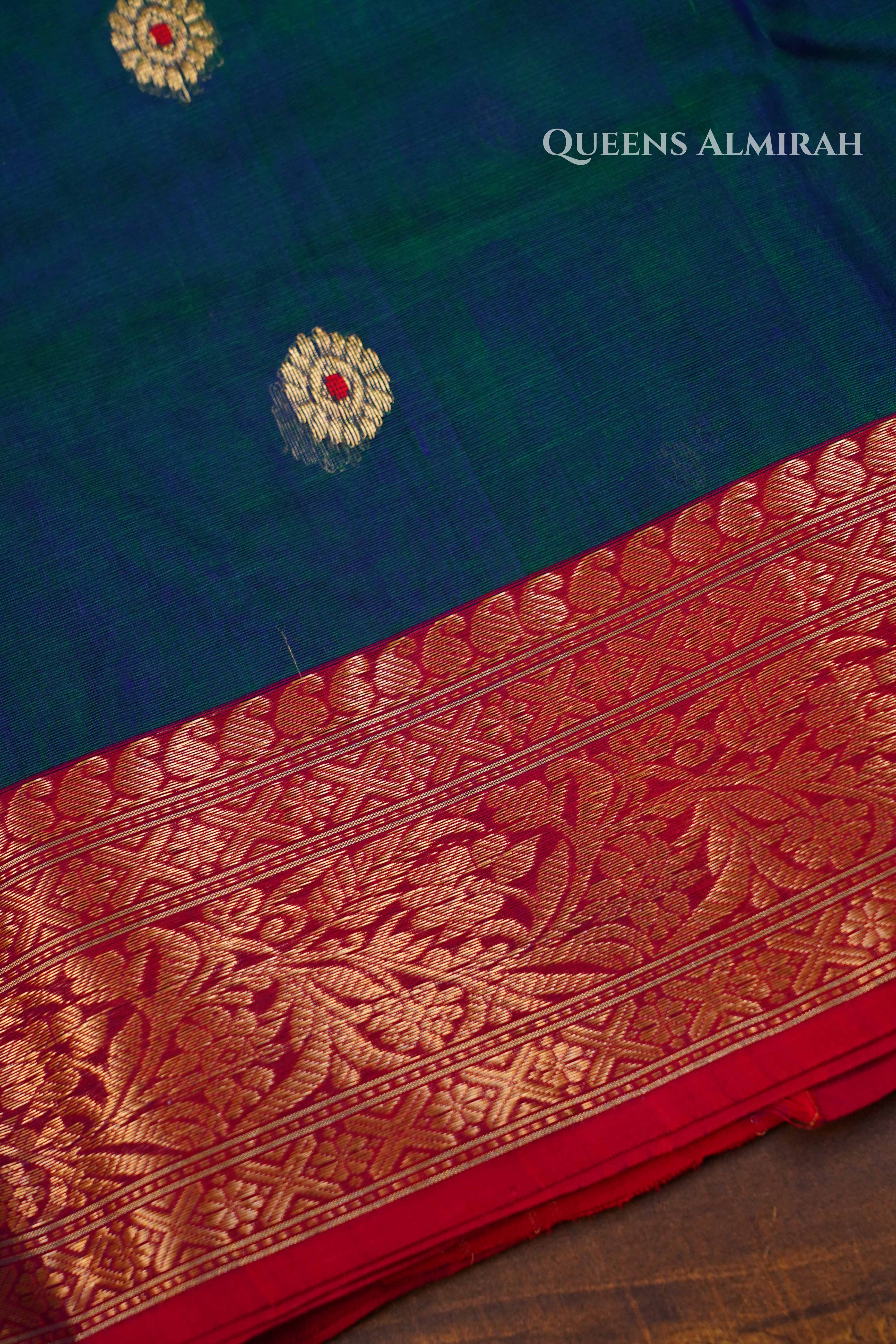 Peacock Blue Chanderi Katan Silk Handloom Saree 3 QUEENS ALMIRAH