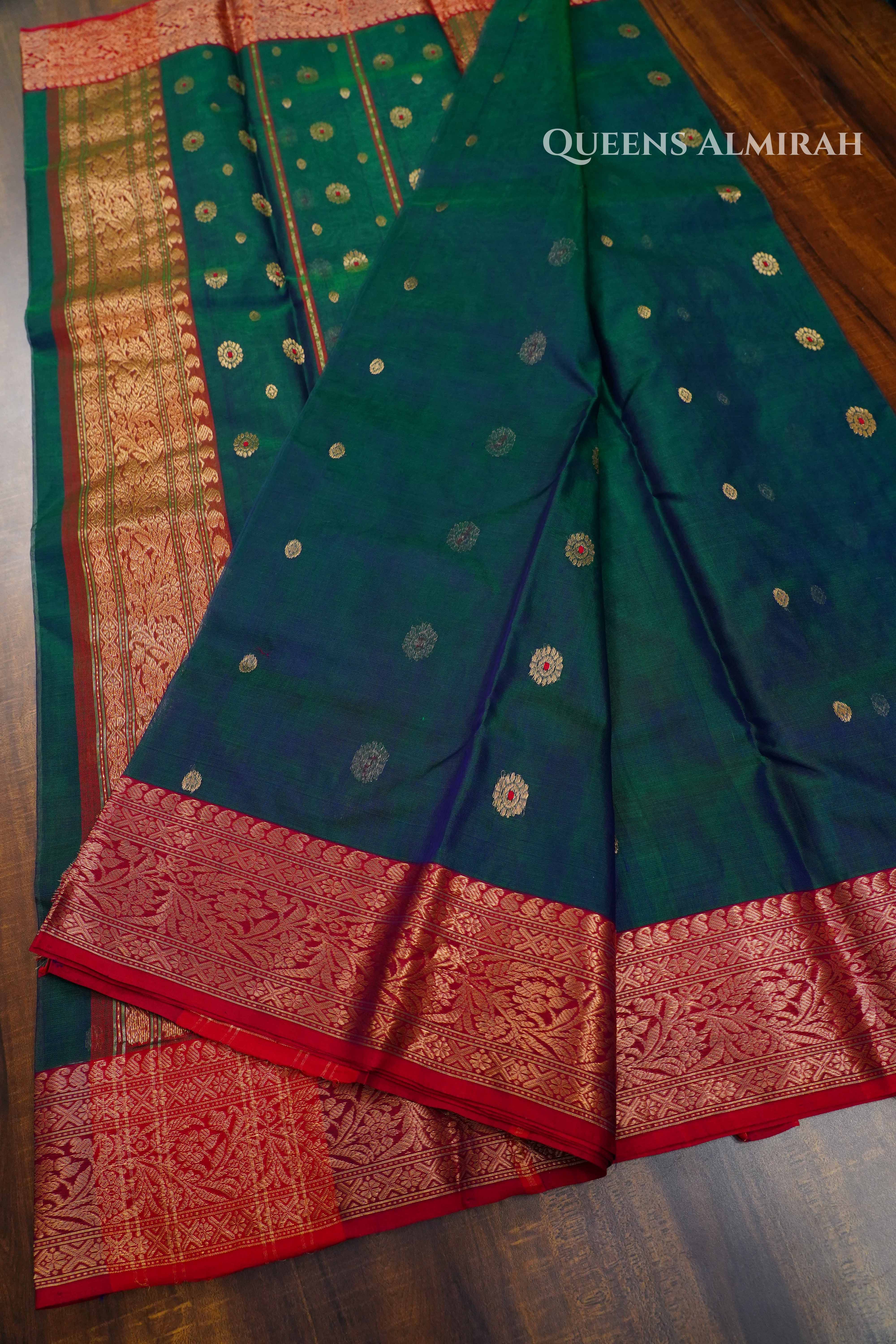 Peacock Blue Chanderi Katan Silk Handloom Saree 3 QUEENS ALMIRAH