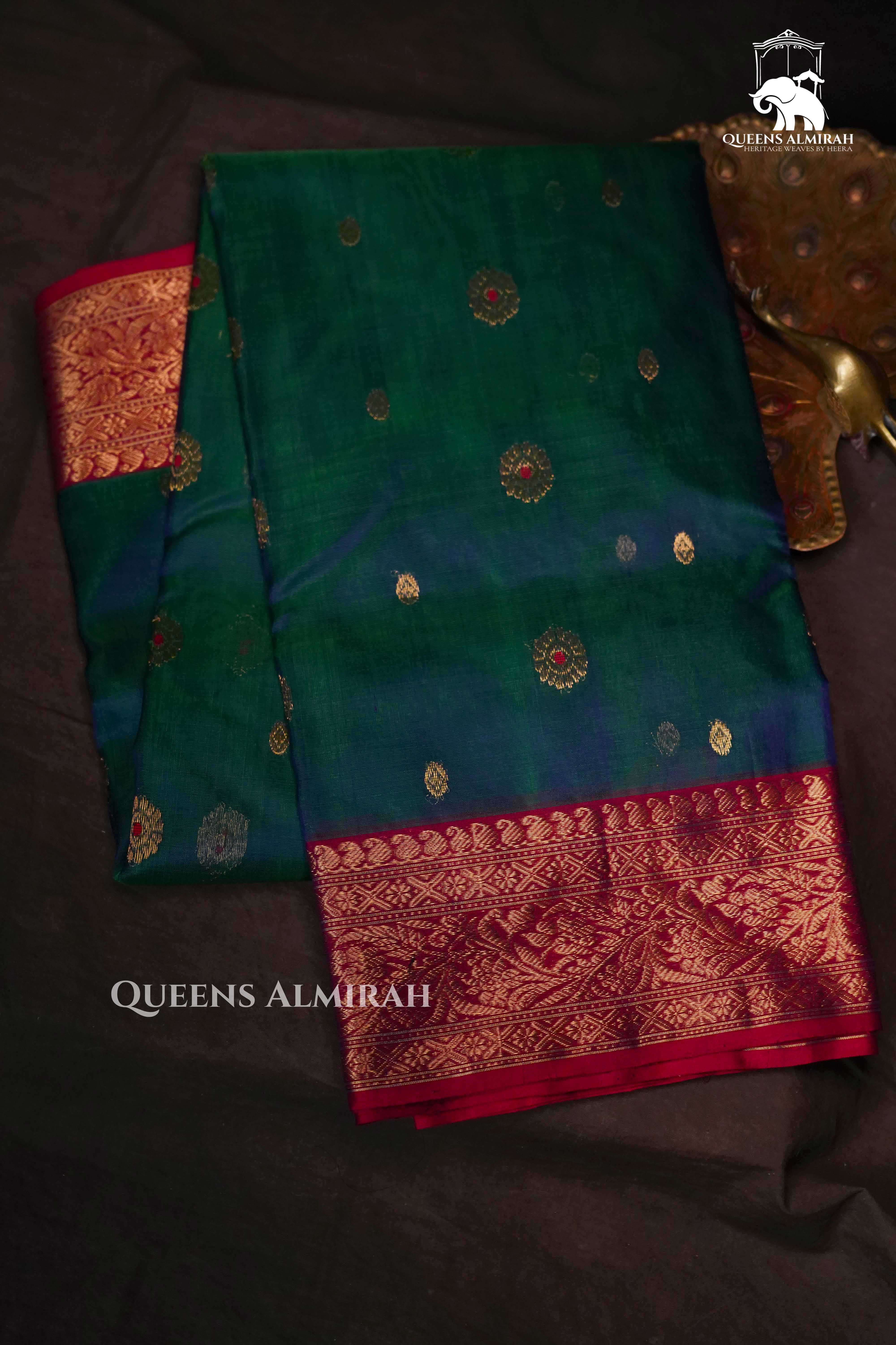 Peacock Blue Chanderi Katan Silk Handloom Saree 3 QUEENS ALMIRAH