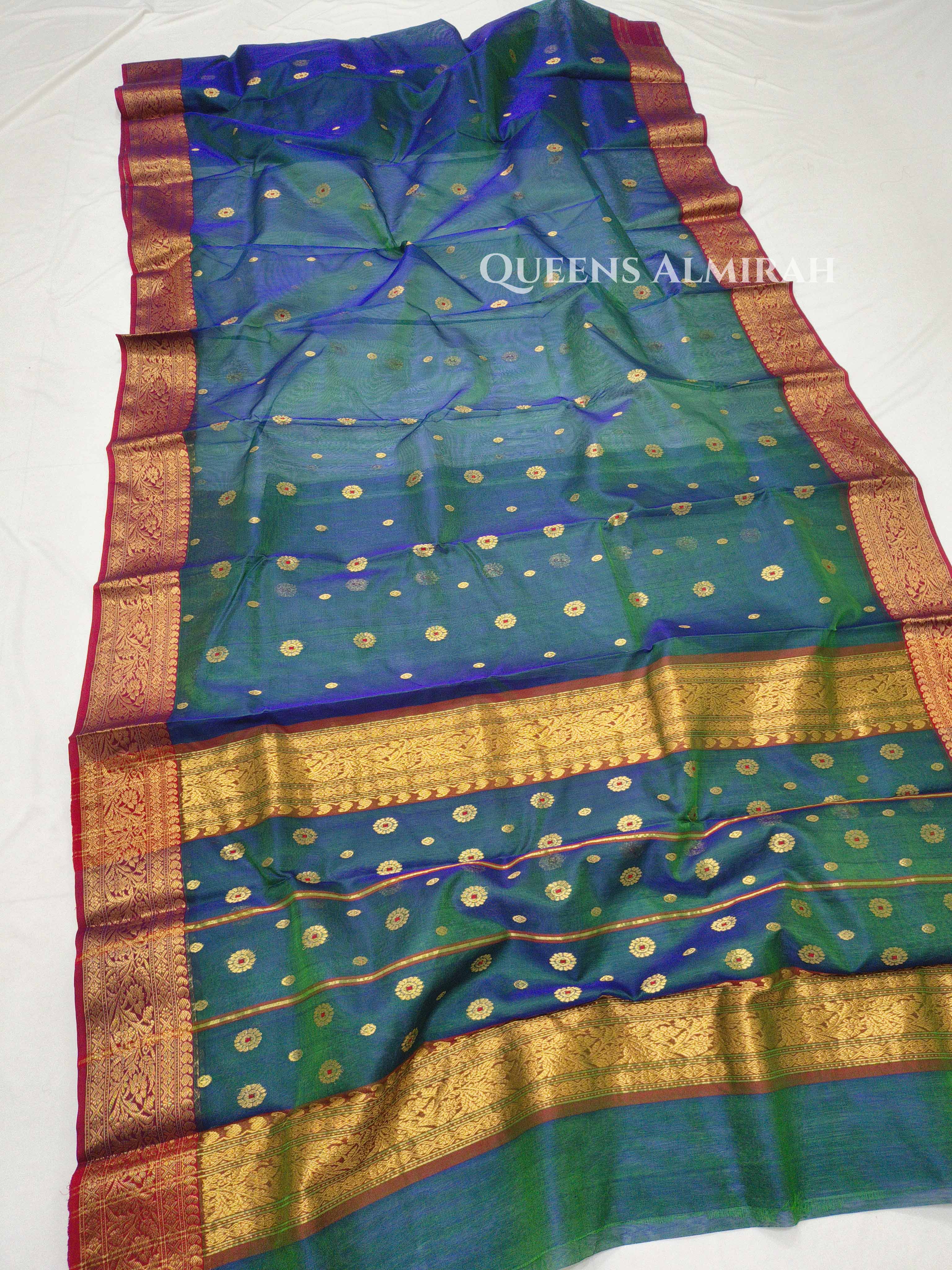 Peacock Blue Chanderi Katan Silk Handloom Saree 3 QUEENS ALMIRAH