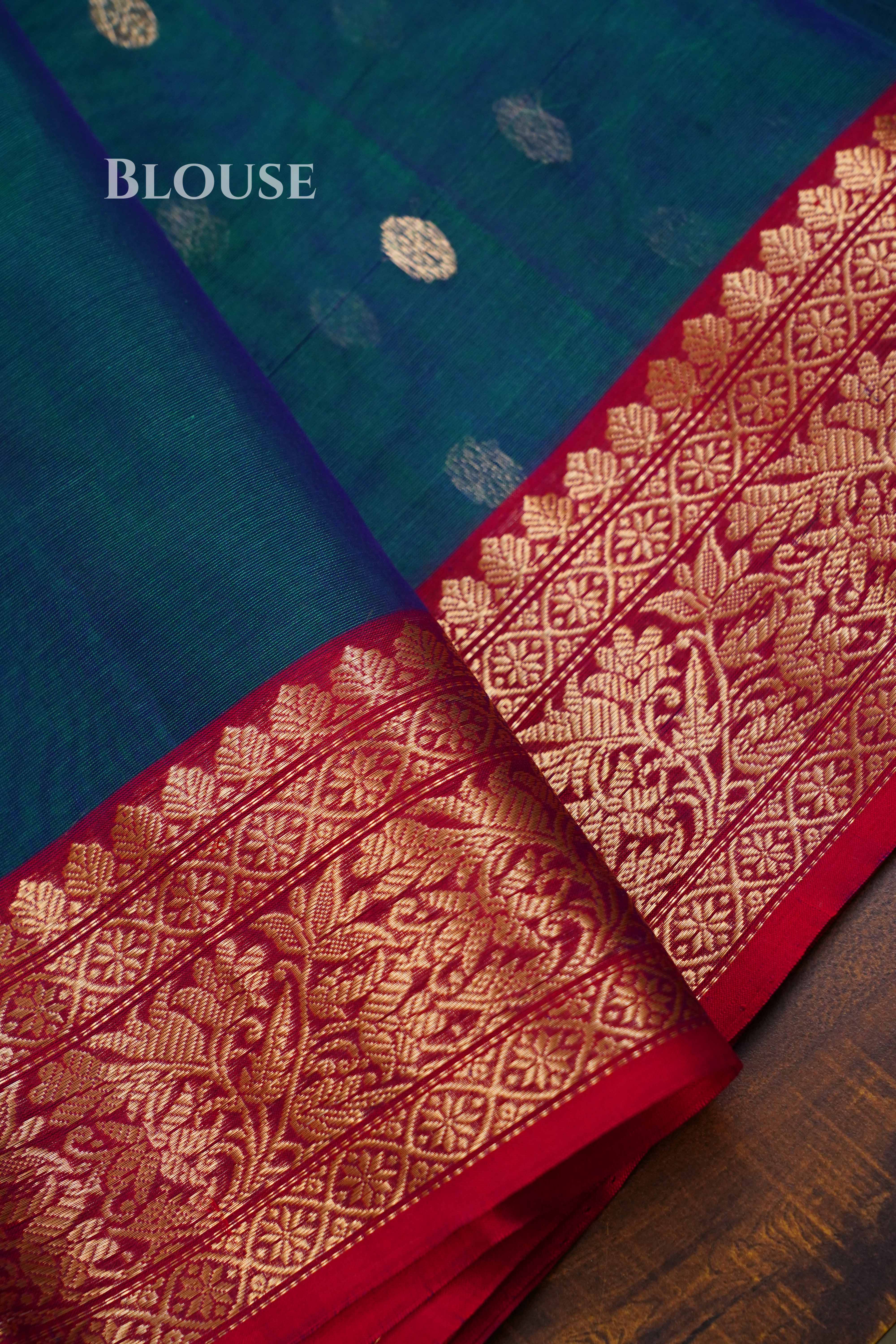 Peacock Blue Chanderi Katan Silk Handloom Saree QUEENS ALMIRAH