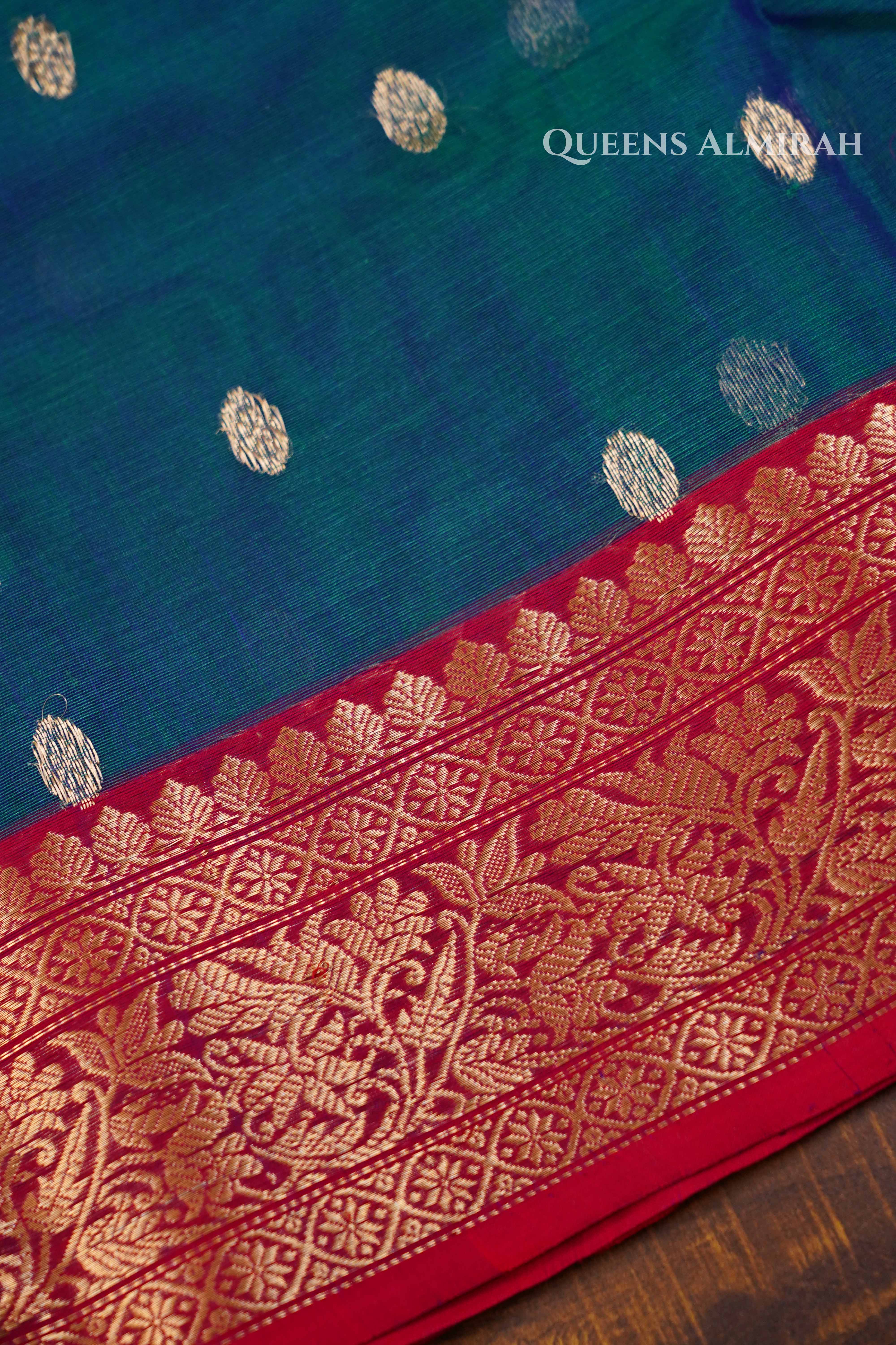 Peacock Blue Chanderi Katan Silk Handloom Saree QUEENS ALMIRAH