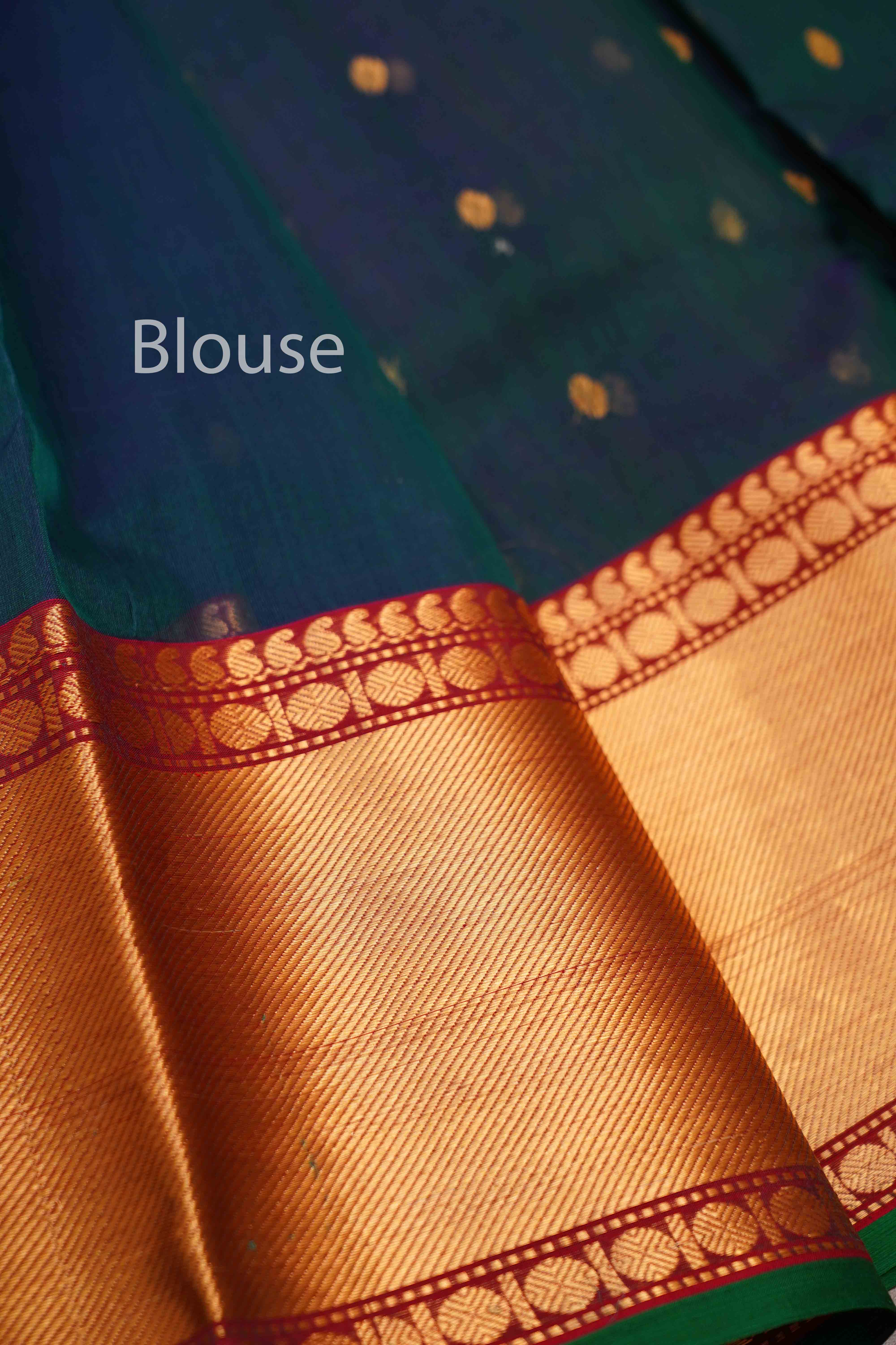 PEACOCK BLUE KATAN HANDLOOM PURE CHANDERI SILK SAREE - Queens Jewel Emporium