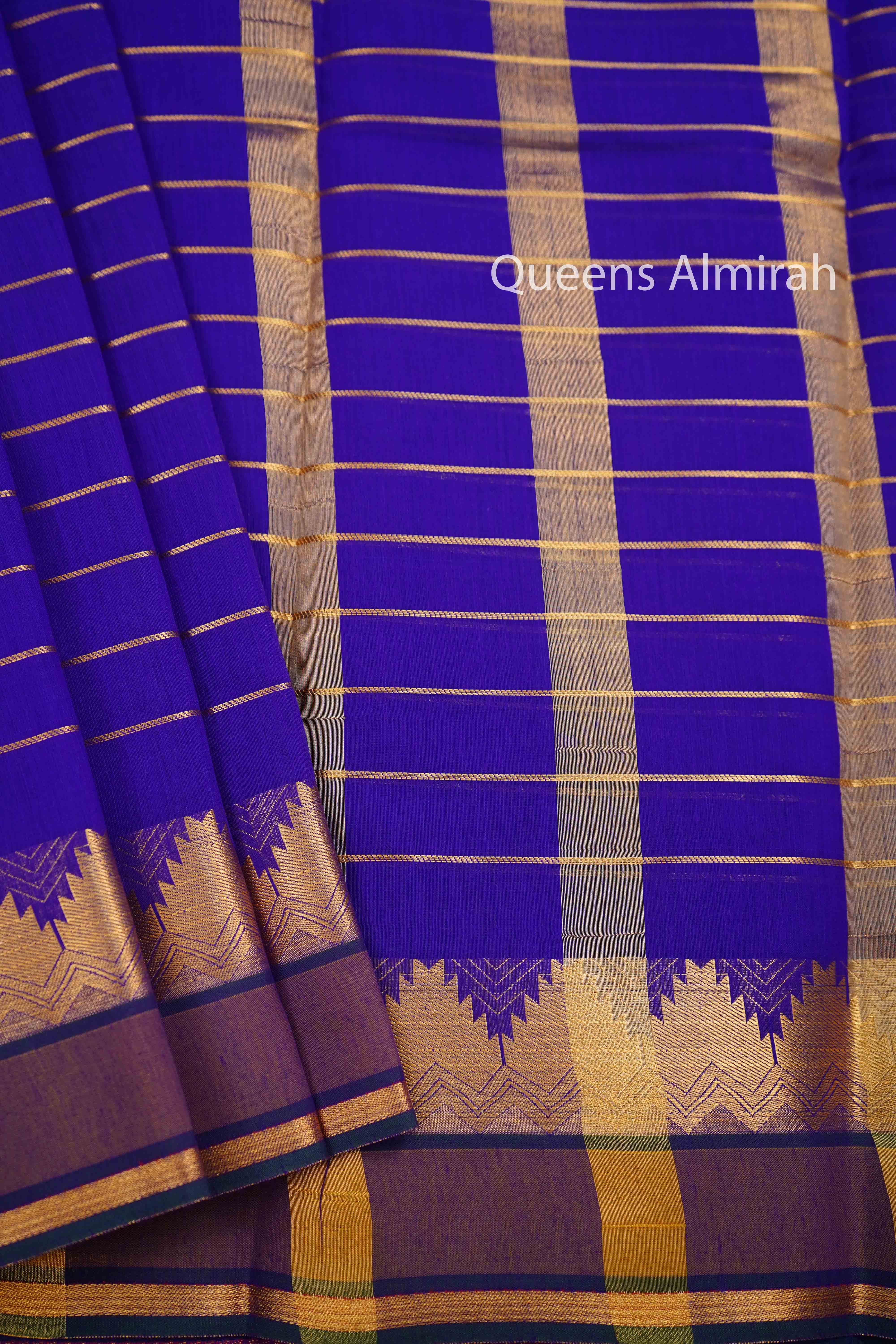 PERSIAN INDIGO PURE SILK COTTON SAREE - Queens Jewel Emporium