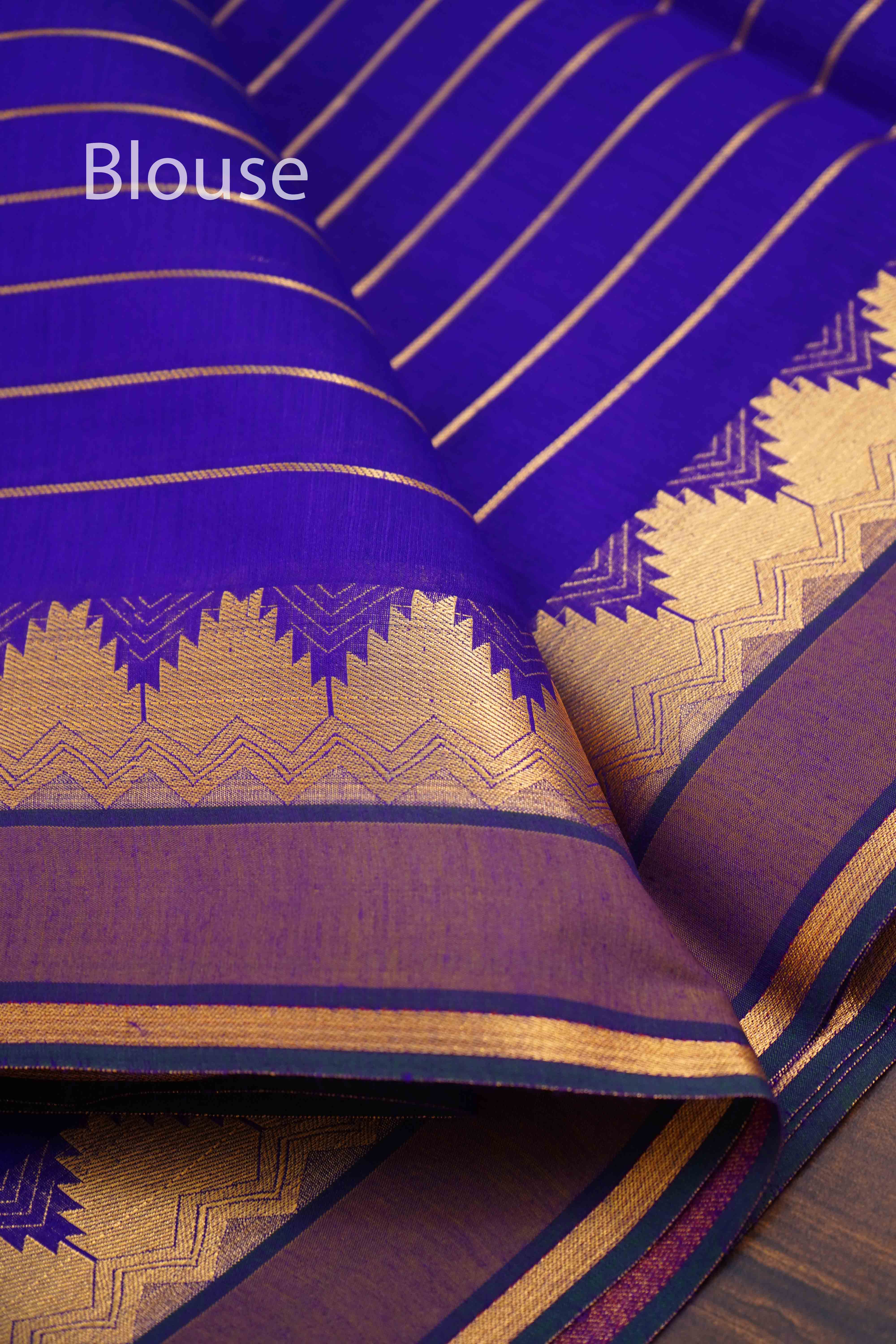 PERSIAN INDIGO PURE SILK COTTON SAREE - Queens Jewel Emporium