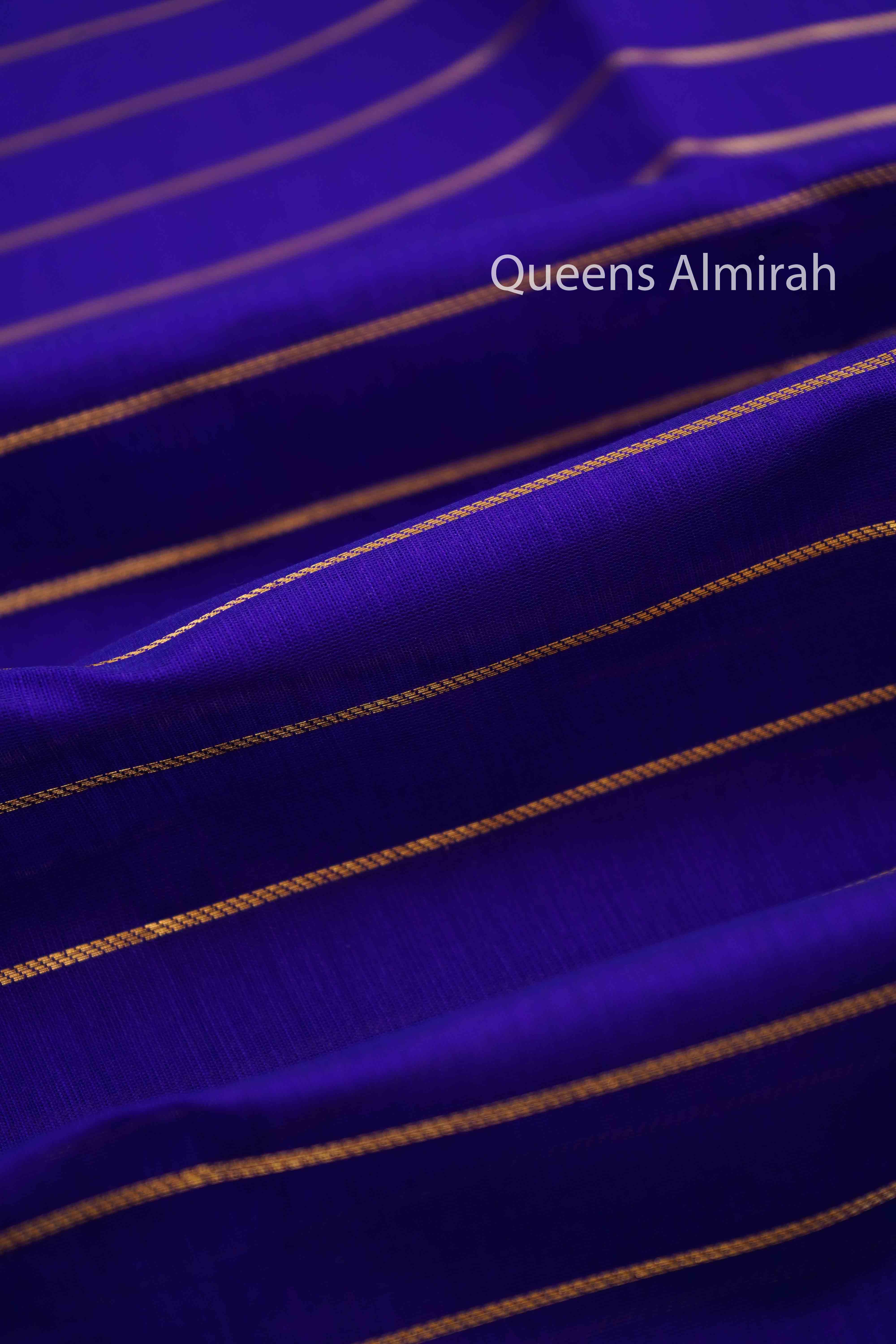 PERSIAN INDIGO PURE SILK COTTON SAREE - Queens Jewel Emporium