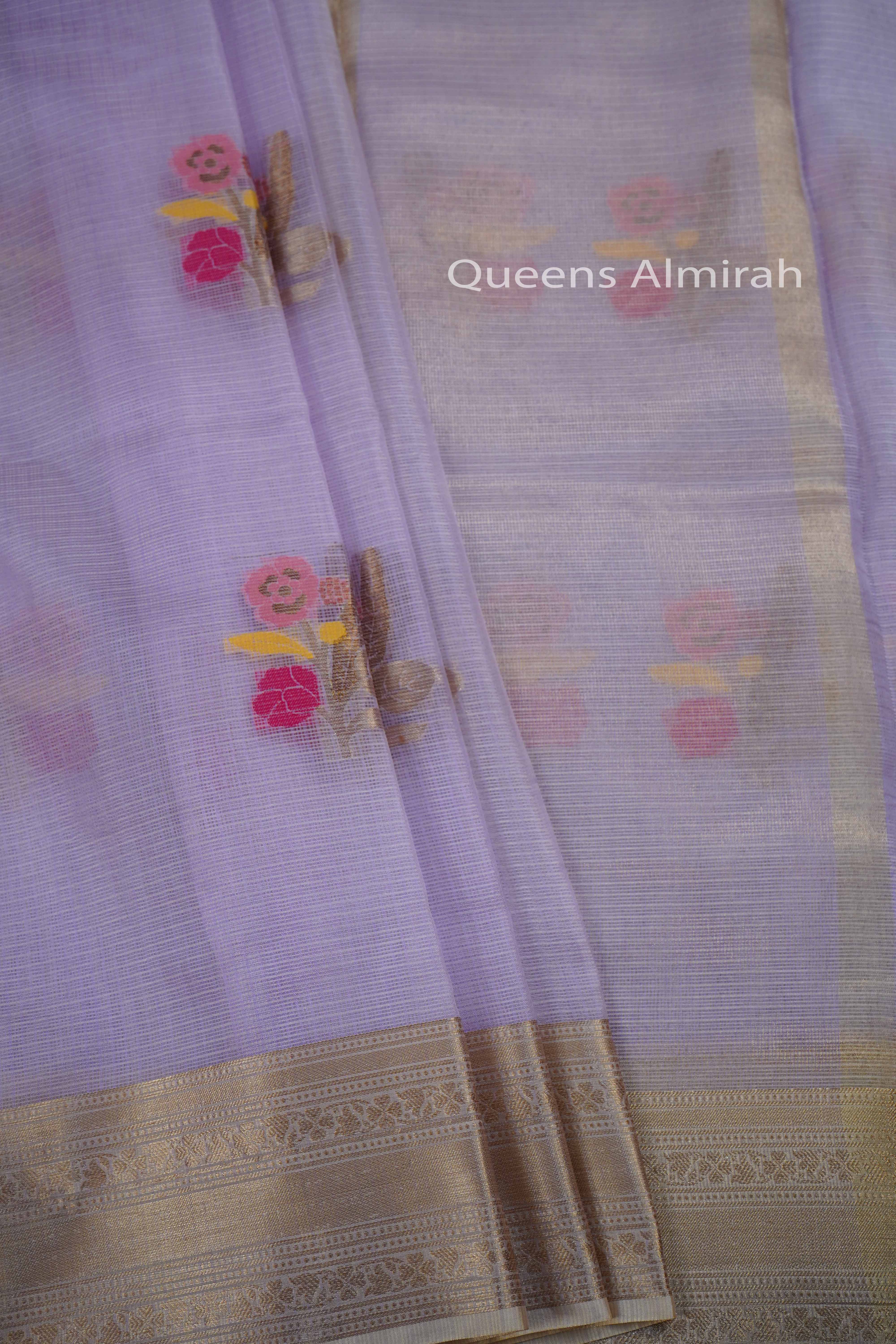 PINK GREY PURE KOTA SILK SAREE - Queens Jewel Emporium